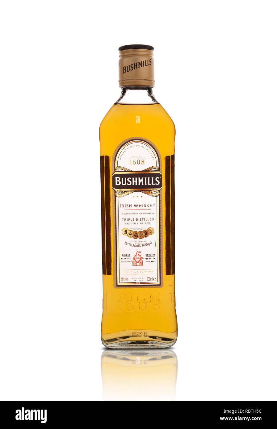 CHISINAU, Moldawien - Januar 11, 2019: Flasche Bushmills Original Irish Whiskey, Produkt der Old Bushmills Distillery im Jahre 1608 gegründet, ist heute im Besitz von Stockfoto