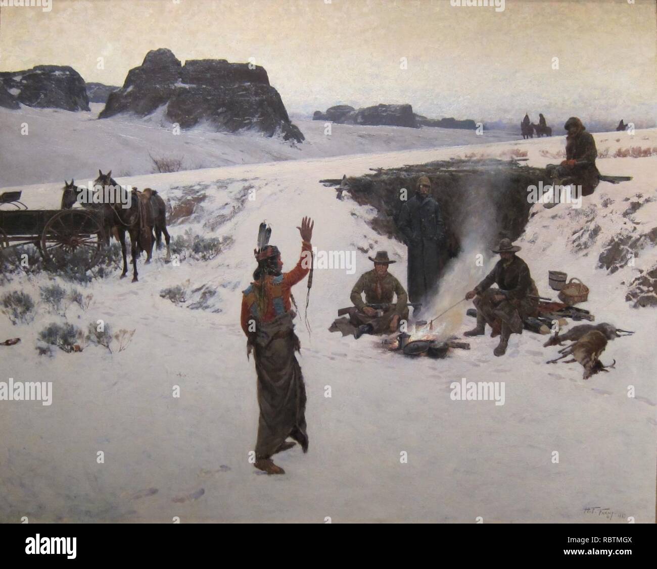 "Ungebetene Gäste" von Henry F. Farny, Cincinnati Art Museum. Stockfoto