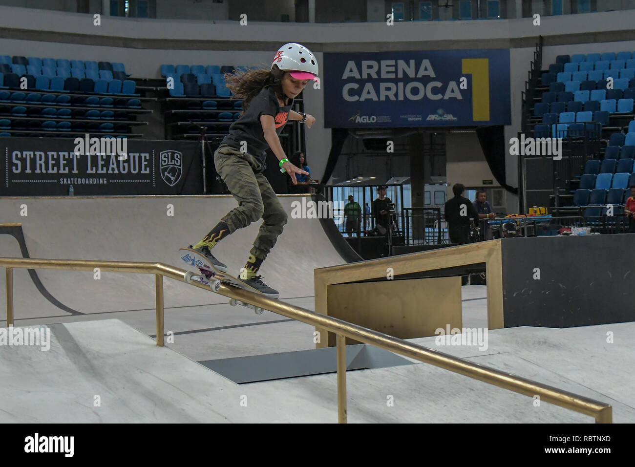 Rj Rio De Janeiro 11 01 2019 Sls Wm Der Welt Skate In Rio De Janeiro Rayssa Leal Wettbewerber Fuhrt Manover Wahrend Des Trainings Fur Weibliche Semifinalisten Des Brasilianischen Stufe Des