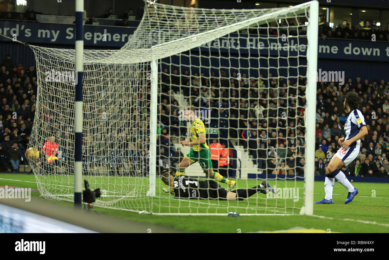 West Bromwich, West Midlands, UK. 12 Jan, 2019. Jordan Rhodes von Norwich City Kerben ein Equalizer für seine Seite (1-1). Credit: Paul Roberts/bis Top/Alamy leben Nachrichten Stockfoto