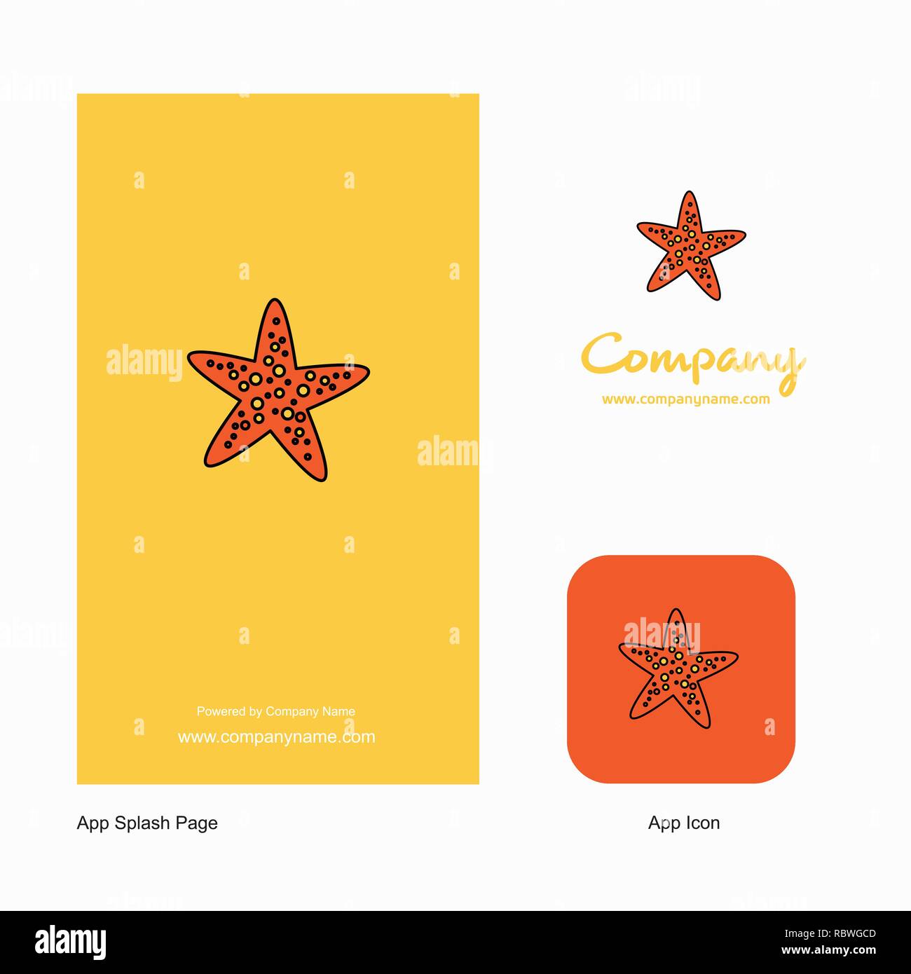 Star Fish Company Logo App Symbol und Splash Seite Design. Creative Business App Design Elemente Stock Vektor