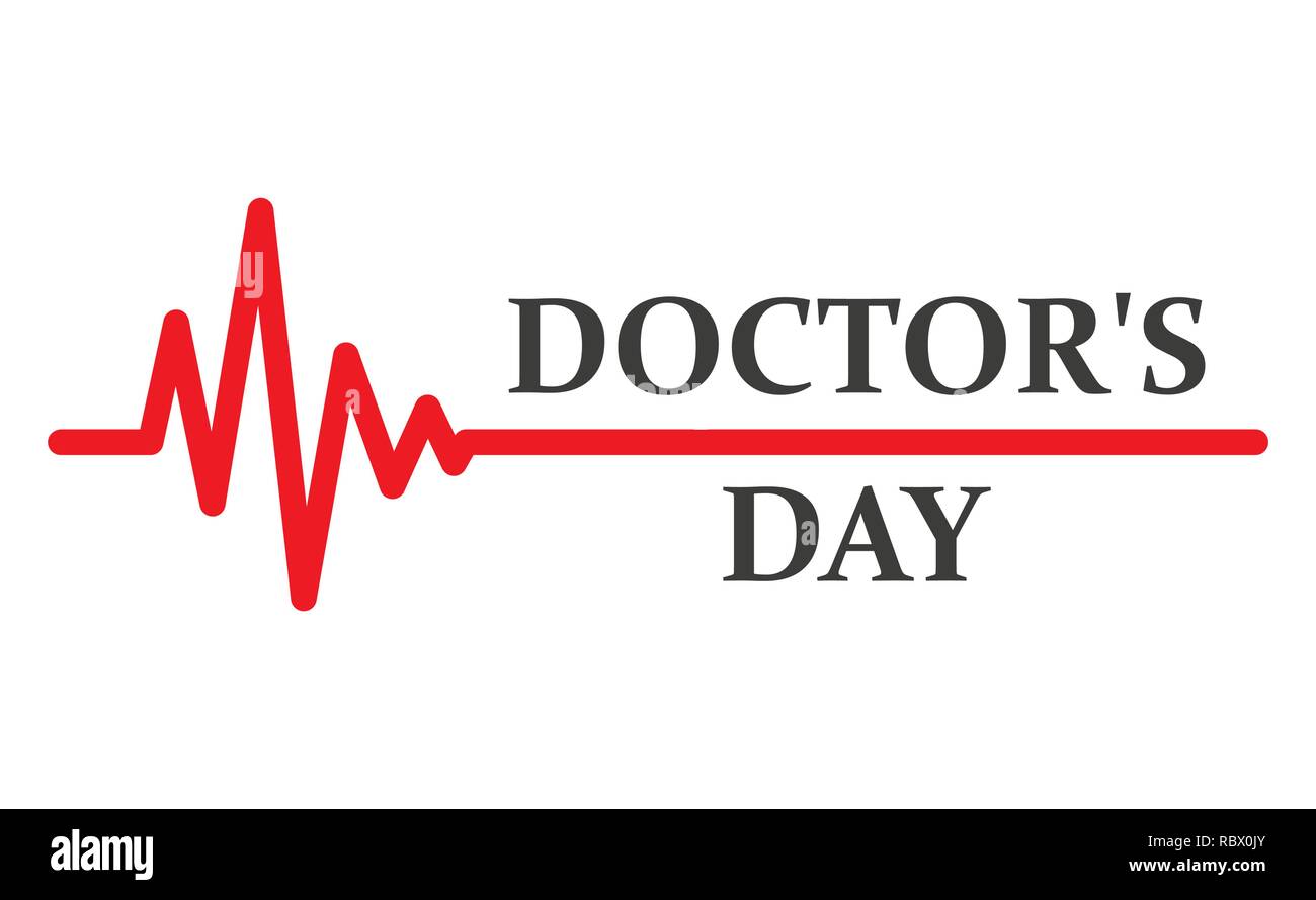 Ärzte Tag, Schriftzug mit Zeichen der Herzschlag, in flacher Ausführung. Vector Illustration. Medizinische cute Hintergrund für Ärzte Tag. Tag Gesundheit Stock Vektor