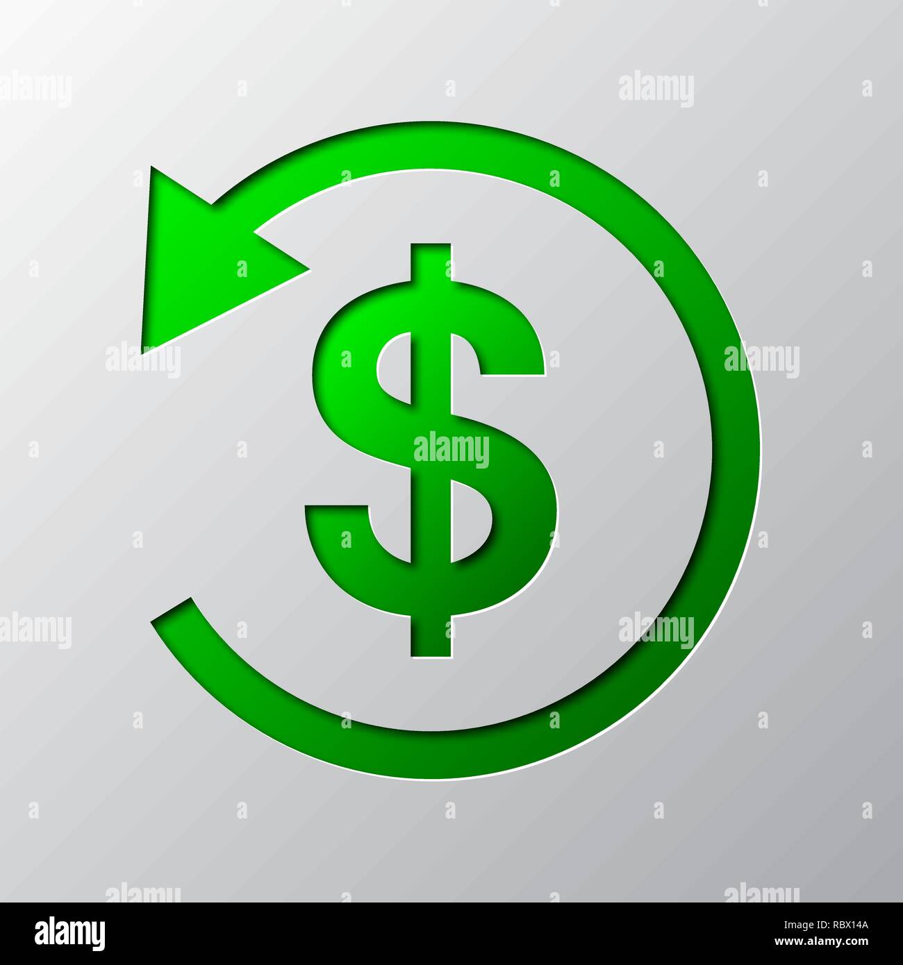 Paper Art des Grünen cash back Symbol isoliert. Vector Illustration. Cash Back Symbol ist aus Papier geschnitten. Stock Vektor