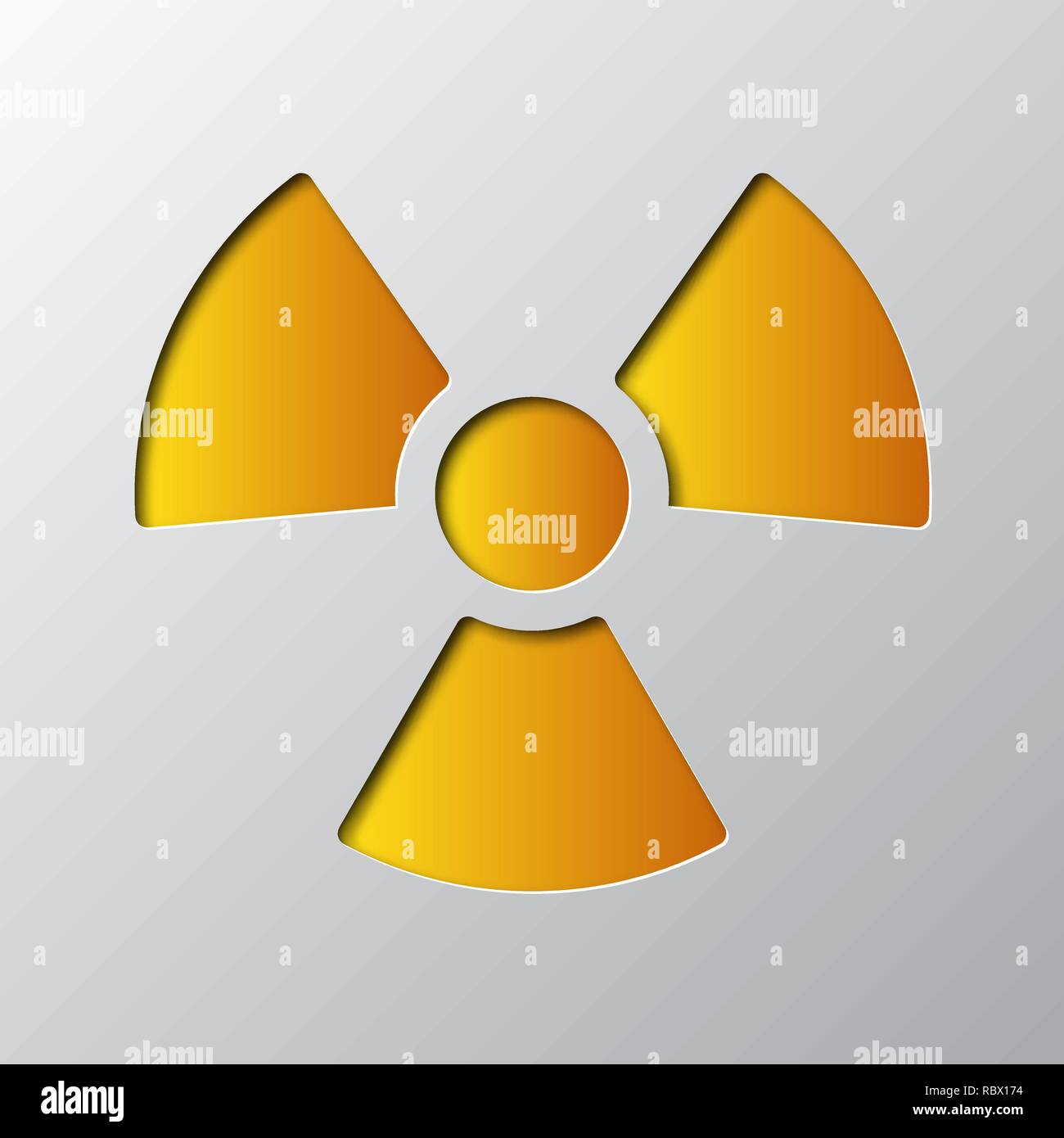 Papier Kunst der gelbe Strahlung Symbol, isoliert. Vector Illustration. Strahlung Symbol ist aus Papier geschnitten. Stock Vektor