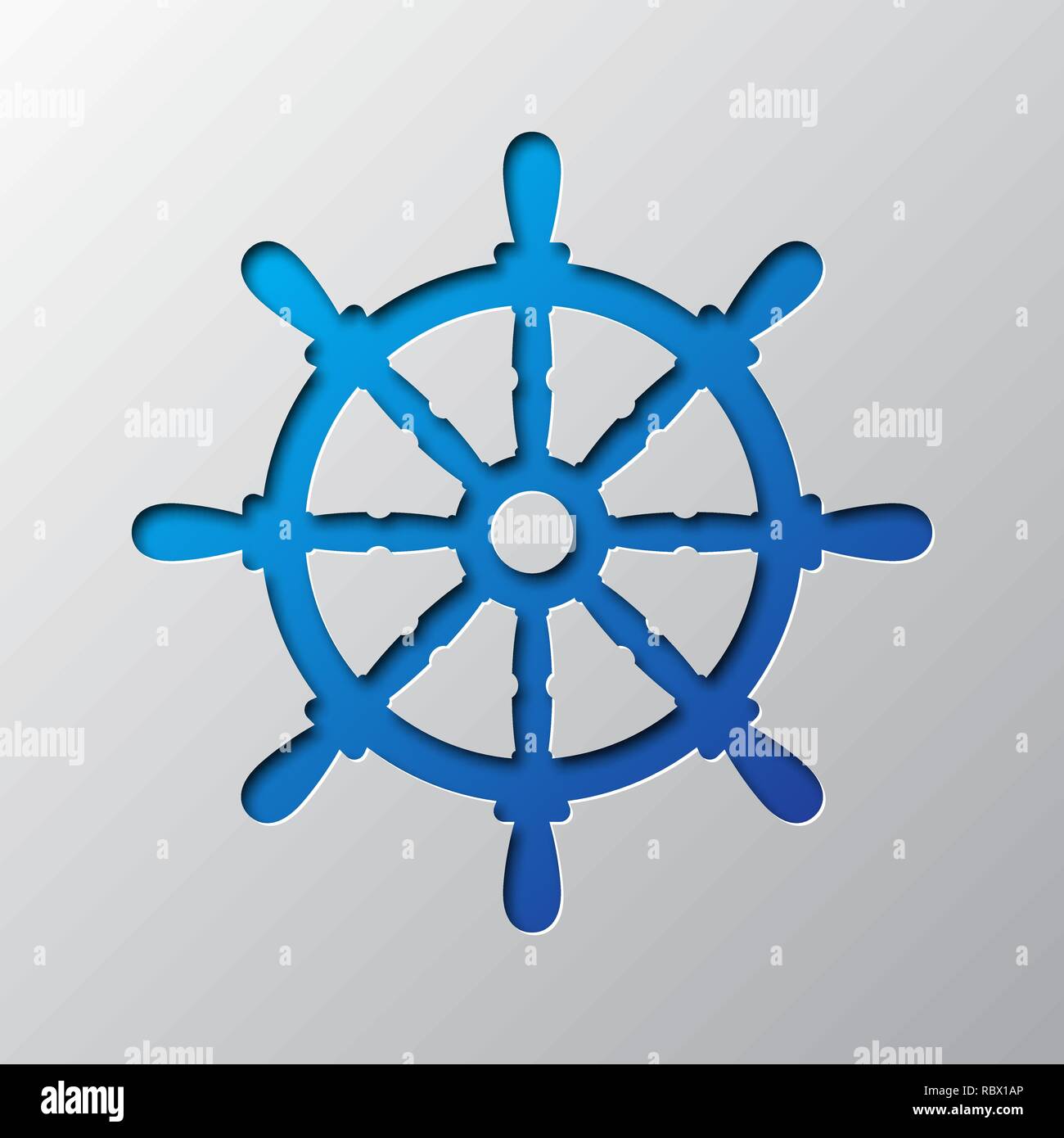 Paper Art des blauen Schiffs Steuerrad isoliert. Vector Illustration. Schiffs Steuerrad Symbol ist aus Papier geschnitten. Stock Vektor