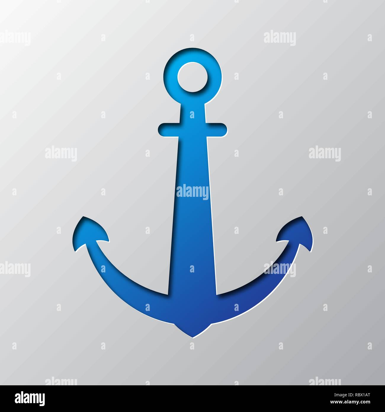 Papier Kunst der Blue Anchor isoliert. Vector Illustration. Anker Symbol ist aus Papier geschnitten. Stock Vektor