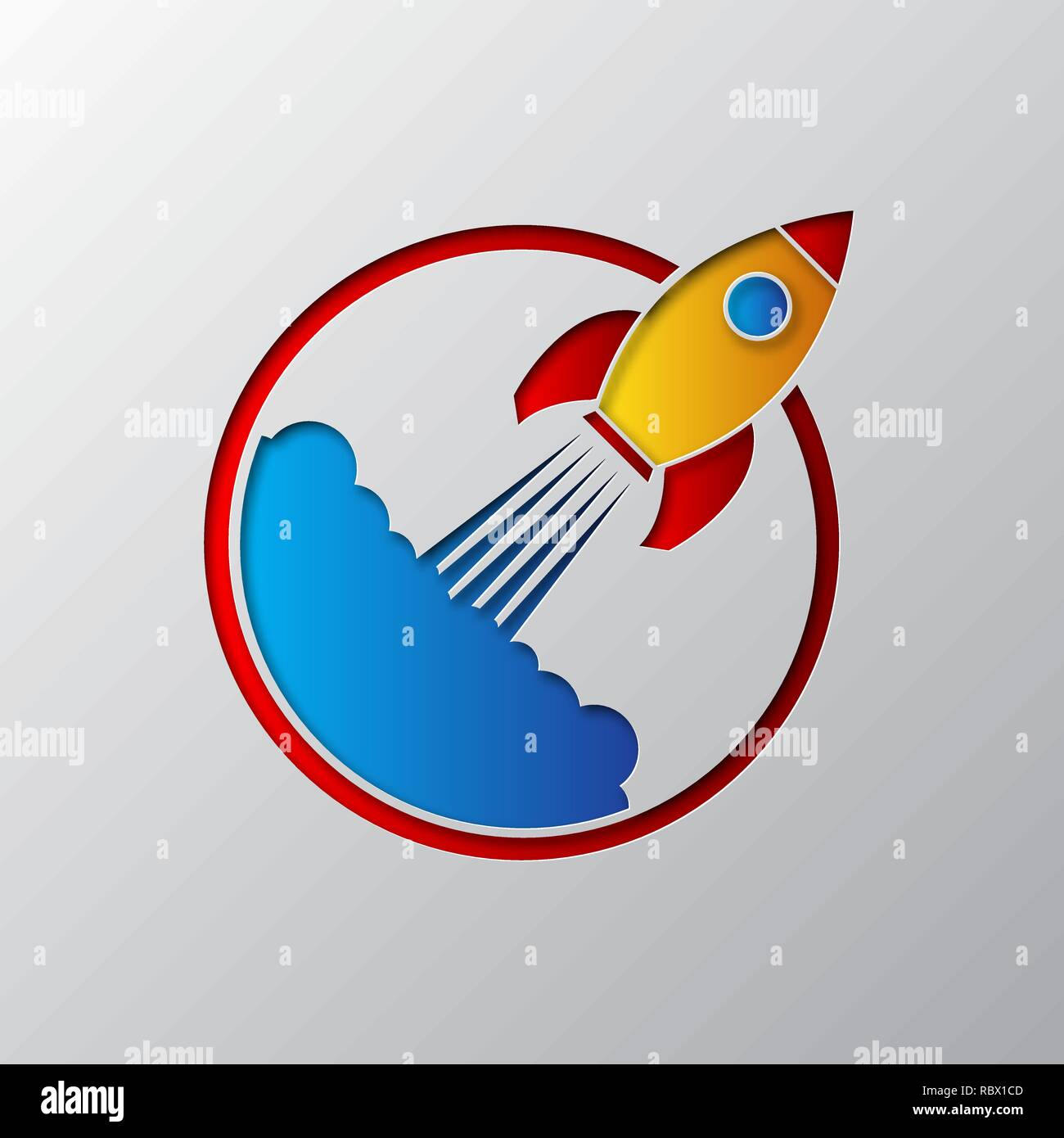 Die weltraumrakete Symbol geschnitzt aus Papier. Vector Illustration. Papier Kunst der farbigen Weltraumrakete, isoliert. Stock Vektor