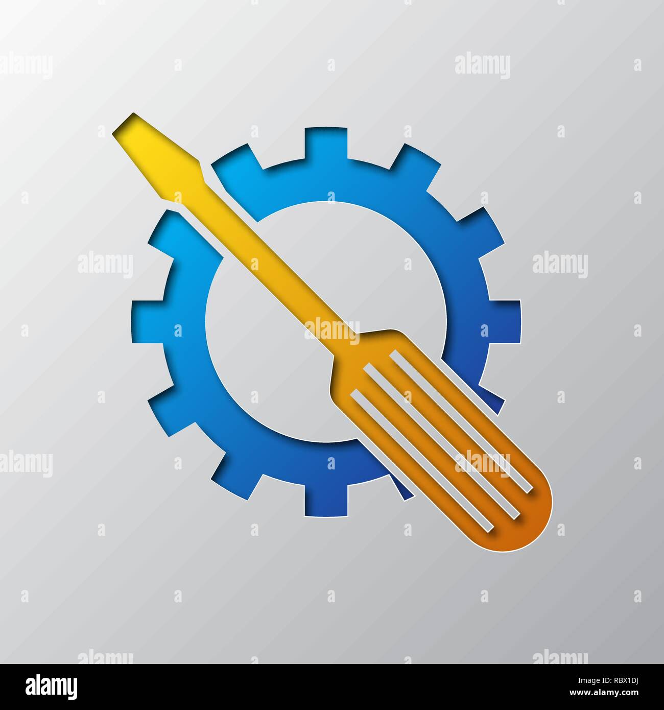Papier Kunst der Schraubendreher und Zahnrad, isoliert. Vector Illustration. Service Konzept Symbol ist aus Papier gefertigt. Stock Vektor