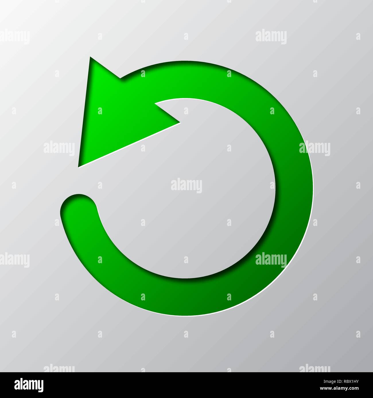 Papier Kunst der Grüner runder Pfeil isoliert. Vector Illustration. Symbol "Aktualisieren" ist aus Papier geschnitten. Stock Vektor