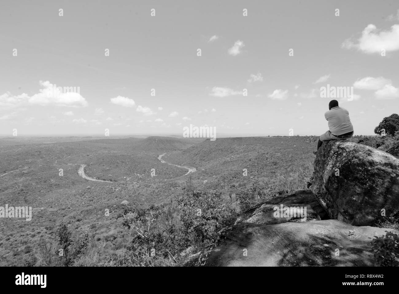 Einsamer Mensch mit der Landschaft in kenia Stockfoto