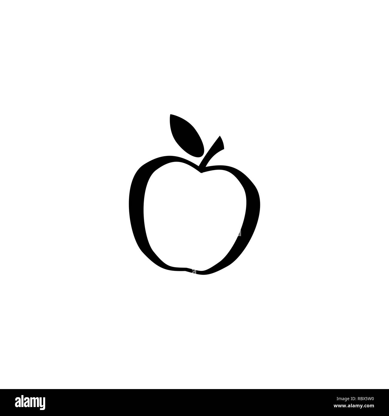 Apple Symbol in Schwarz. Frischen Apfel mit Blatt Symbol im flachen Stil auf weißem Hintergrund. Einfache Gliederung apple Vektor abstrakte Symbol für Web s Stock Vektor