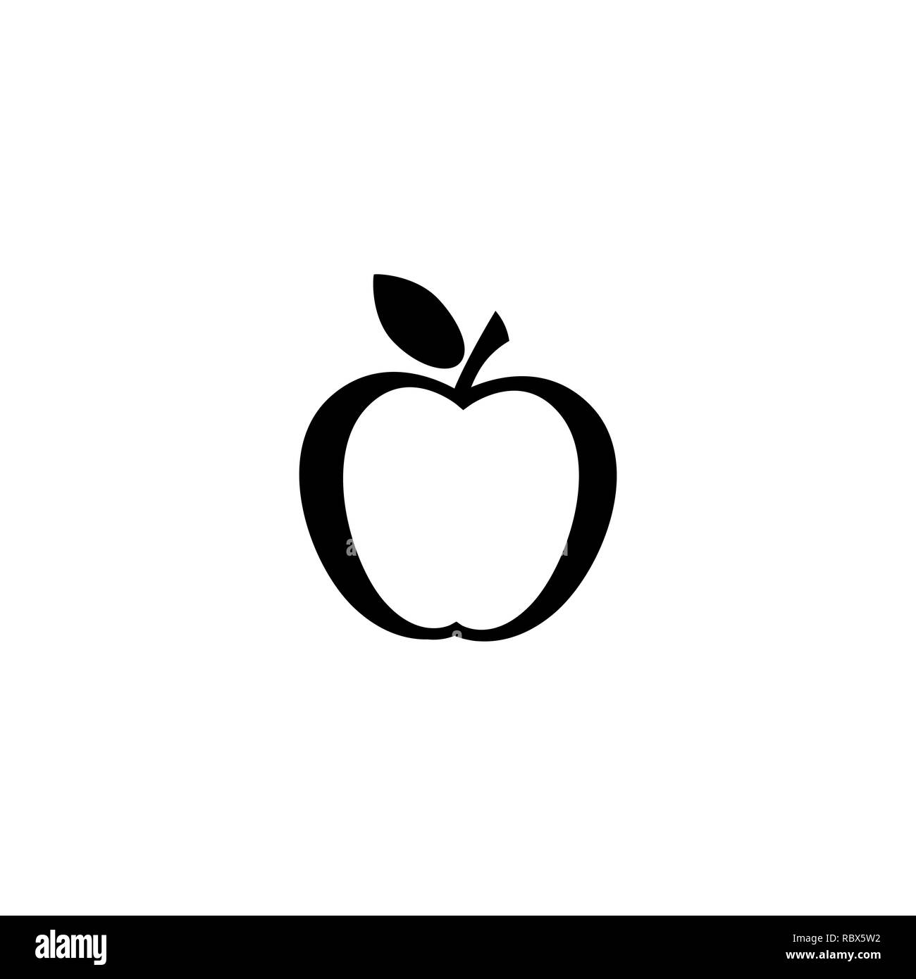 Apple Symbol in Schwarz. Frischen Apfel mit Blatt Symbol im flachen Stil auf weißem Hintergrund. Einfache Gliederung apple Vektor abstrakte Symbol für Web s Stock Vektor