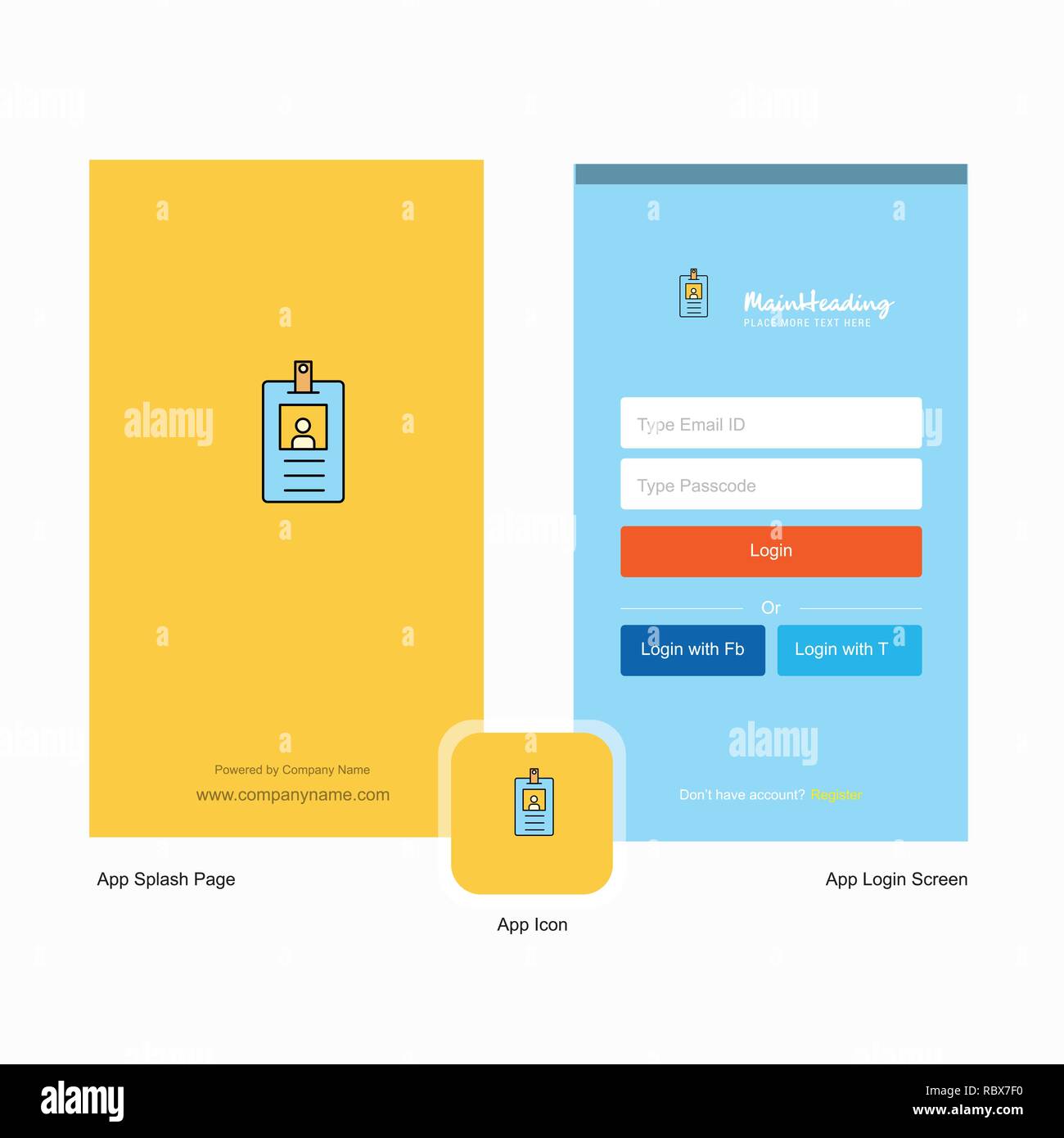 Firmenausweis Startbildschirm Und Login Seite Design Mit Logo Vorlage Mobile Online Business Template Stock Vektorgrafik Alamy