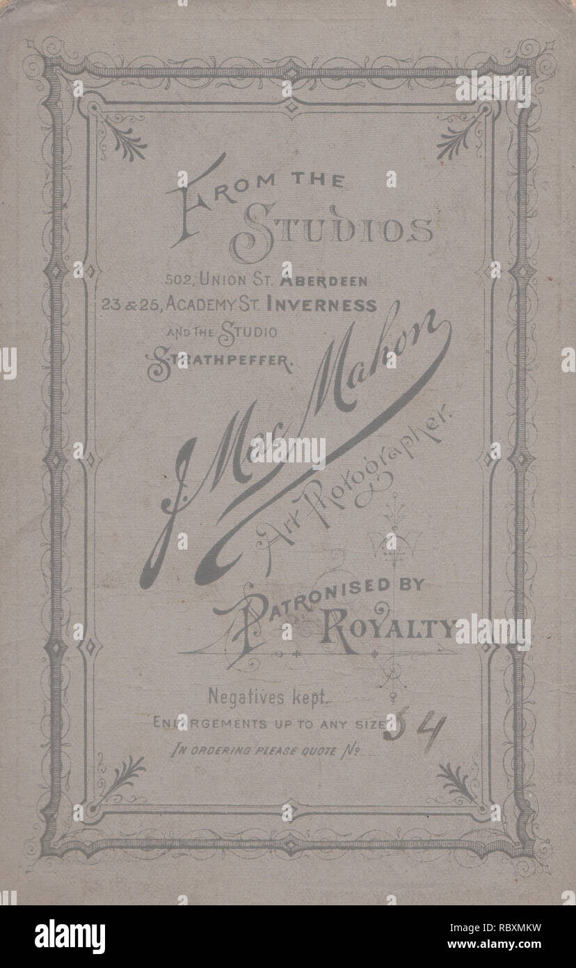 Viktorianische Werbung Kabinett Karte zeigt die Illustration und Kalligraphie Stockfoto