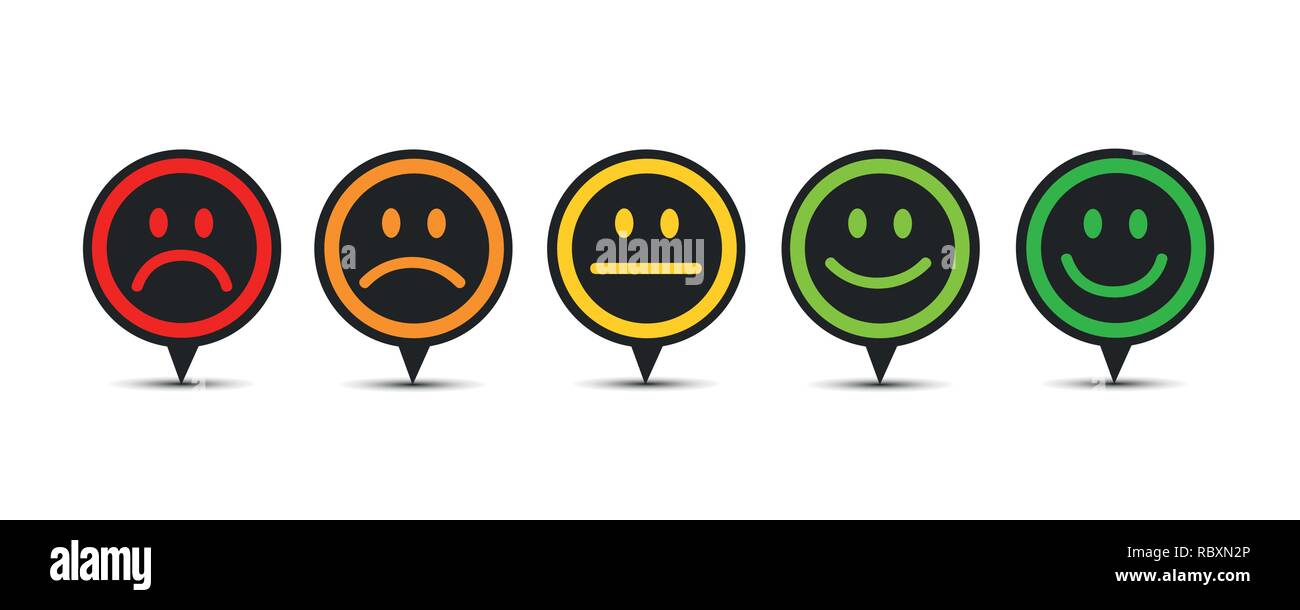 Bewertung Zufriedenheit Feedback in Form von Emotionen Sprechblase Vector Illustration Stock Vektor