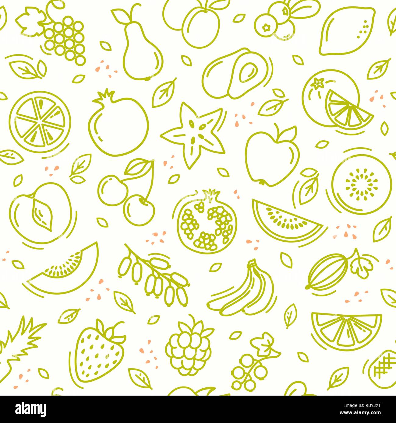Skizze gemischtes Obst nahtlose Sommer Muster Hintergrund Vektor Format Stock Vektor
