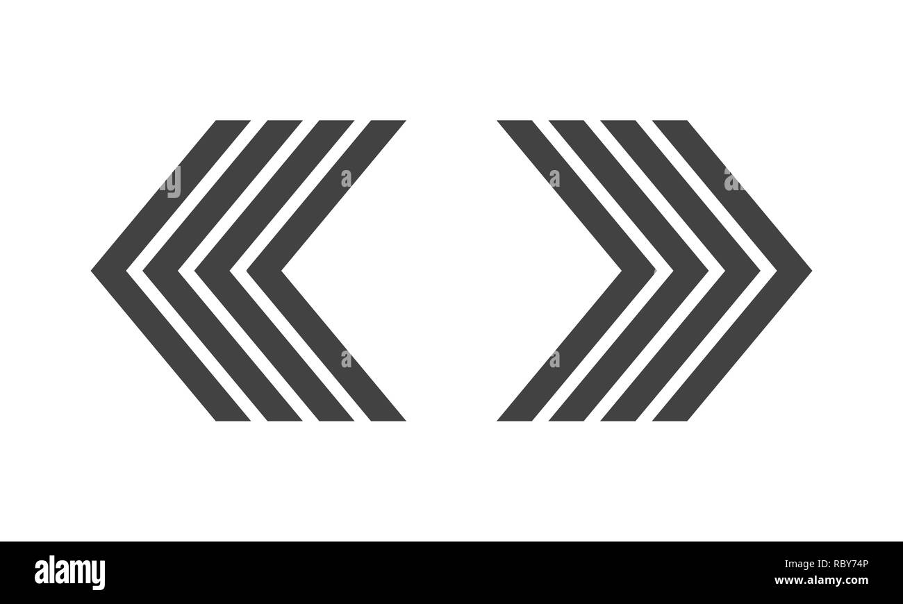 Linken und rechten Pfeil Symbole isoliert. Vector Illustration. Einstellen der schwarzen Pfeile Stock Vektor