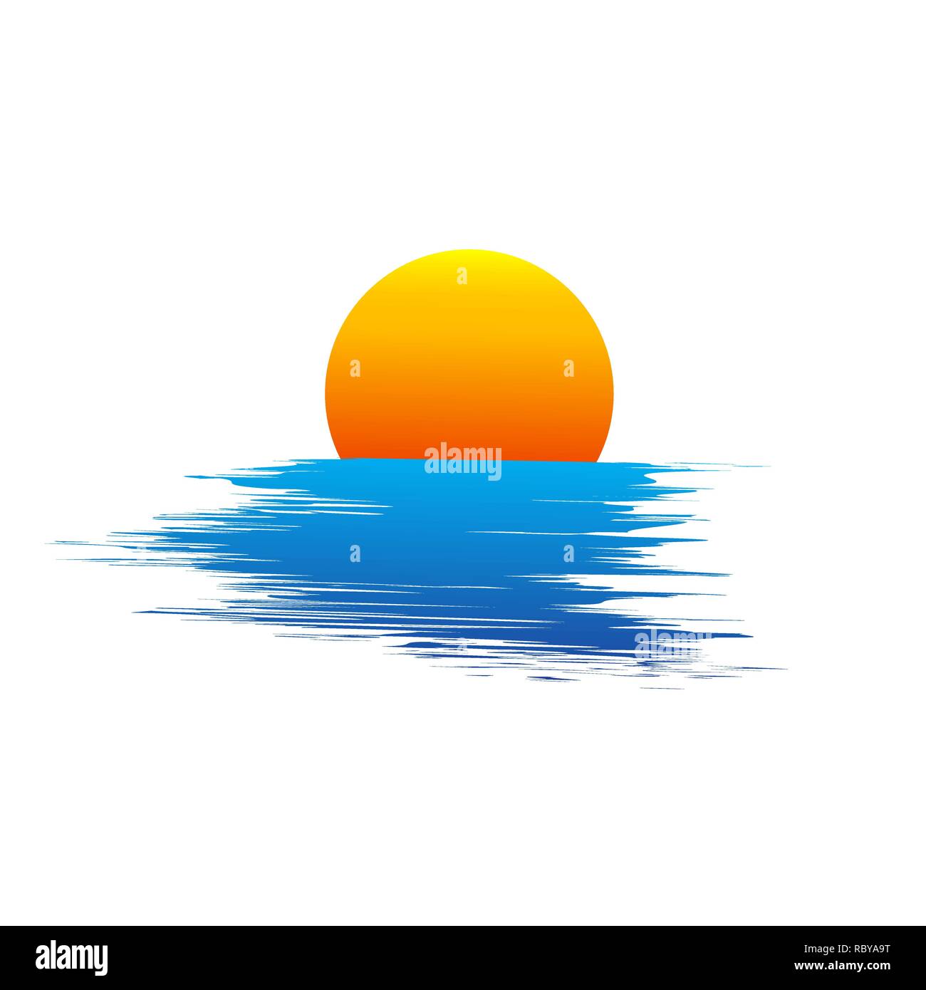 Abstrakte gelbe Sonne und blauen Wellen des Meeres. Vector Illustration. Reisen oder Urlaub Konzept Stock Vektor