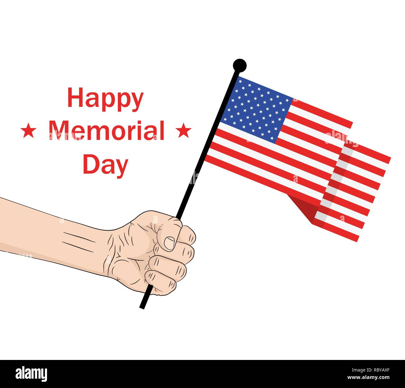 Happy Memorial Day, die Karte oder den Hintergrund. Vector Illustration. USA-Flagge in der Hand. Stock Vektor