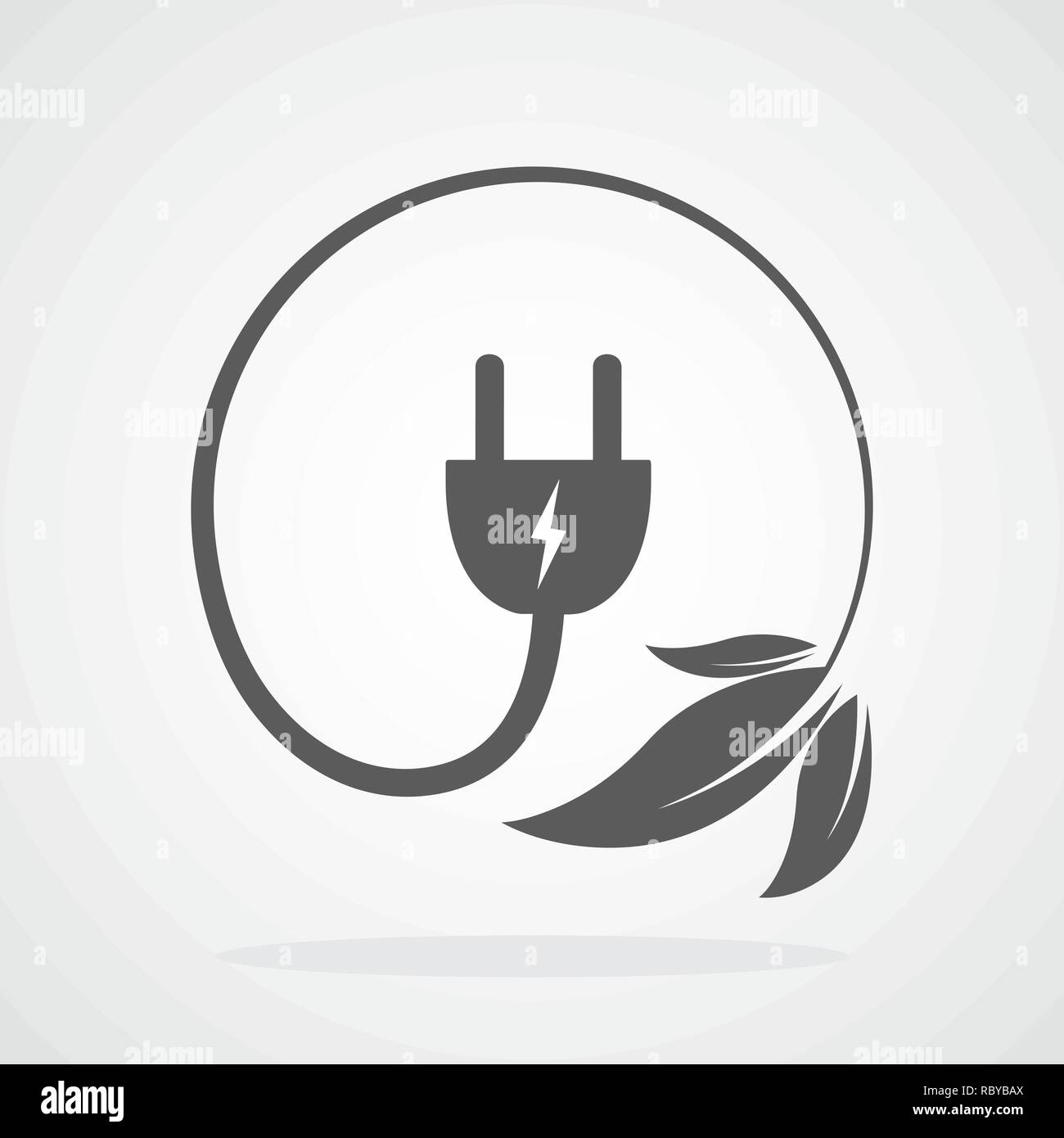 Stecker mit Kabel und Blätter. Vector Illustration. Konzept der grünen Energie. Green Power Konzept. Stock Vektor