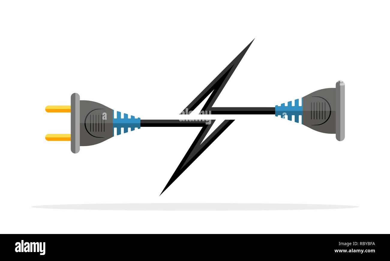 Kabel Stecker und Buchse Symbol. Vector Illustration. Stecker, Buchse und Kabel in der Form des Blitzes. Stock Vektor