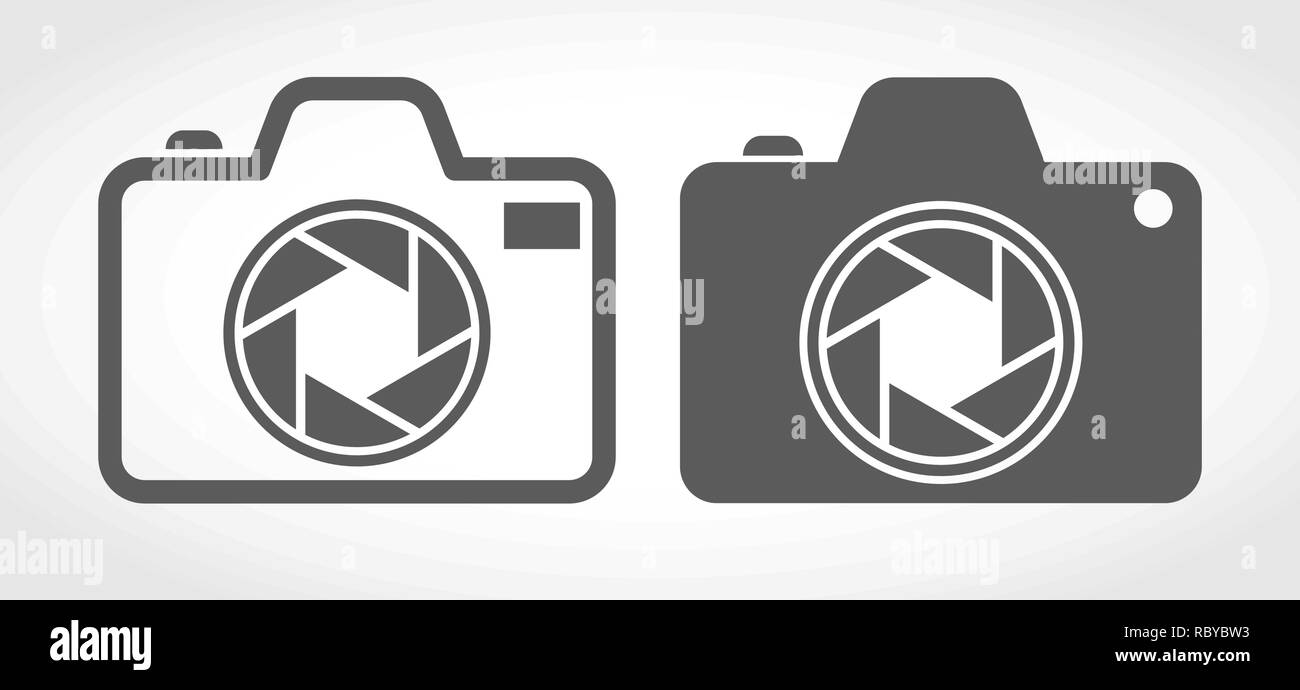 Satz von grau Foto Kamera Symbole im flachen Design. Vector Illustration. Kamerasymbole, auf weißem Hintergrund. Stock Vektor