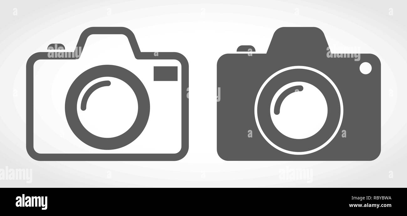 Satz von grau Foto Kamera Symbole im flachen Design. Vector Illustration. Kamerasymbole, auf weißem Hintergrund. Stock Vektor