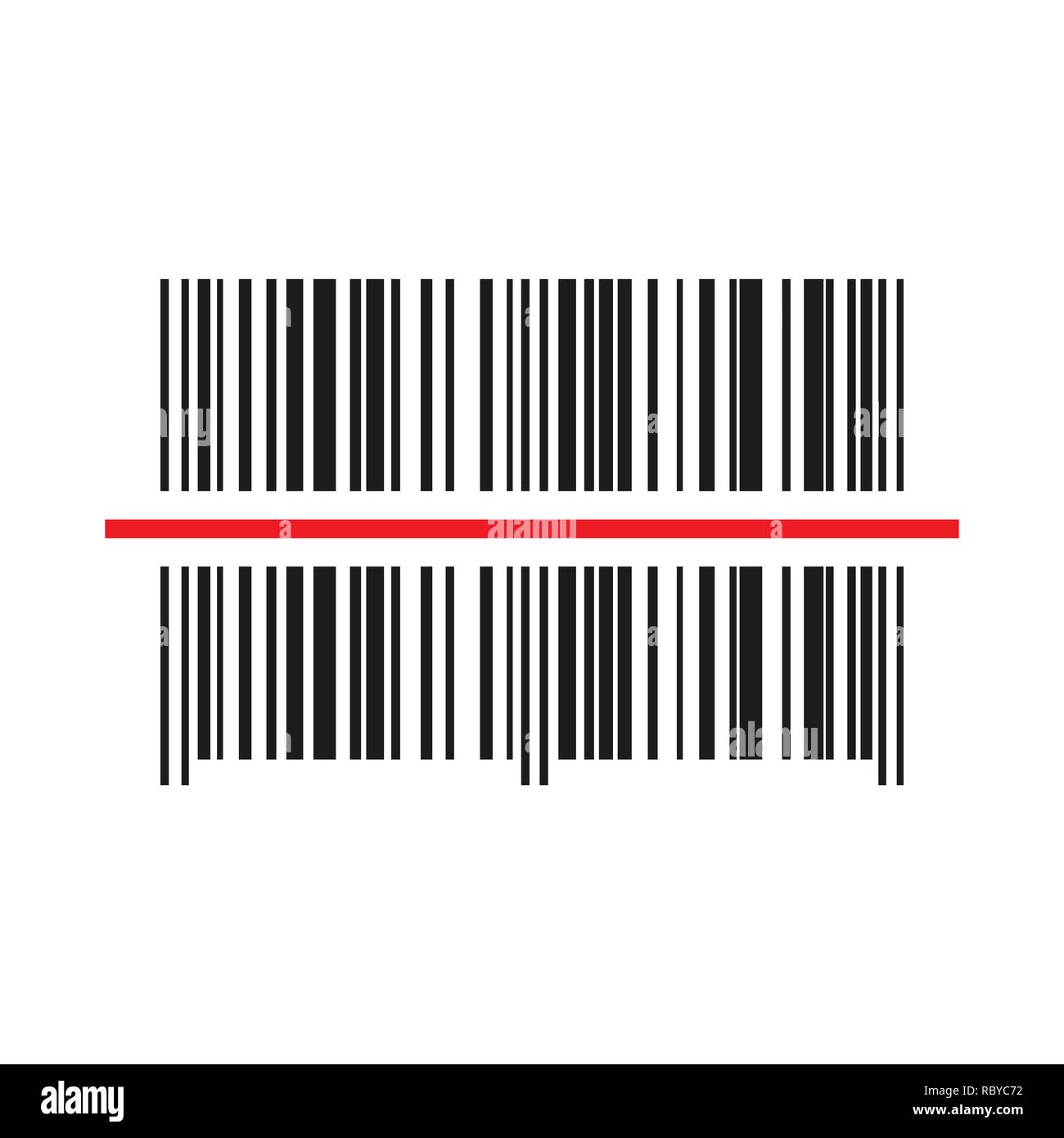 Barcode Scanner Symbol. Vector Illustration. Barcode schwarz mit rotem Laserlicht. Stock Vektor