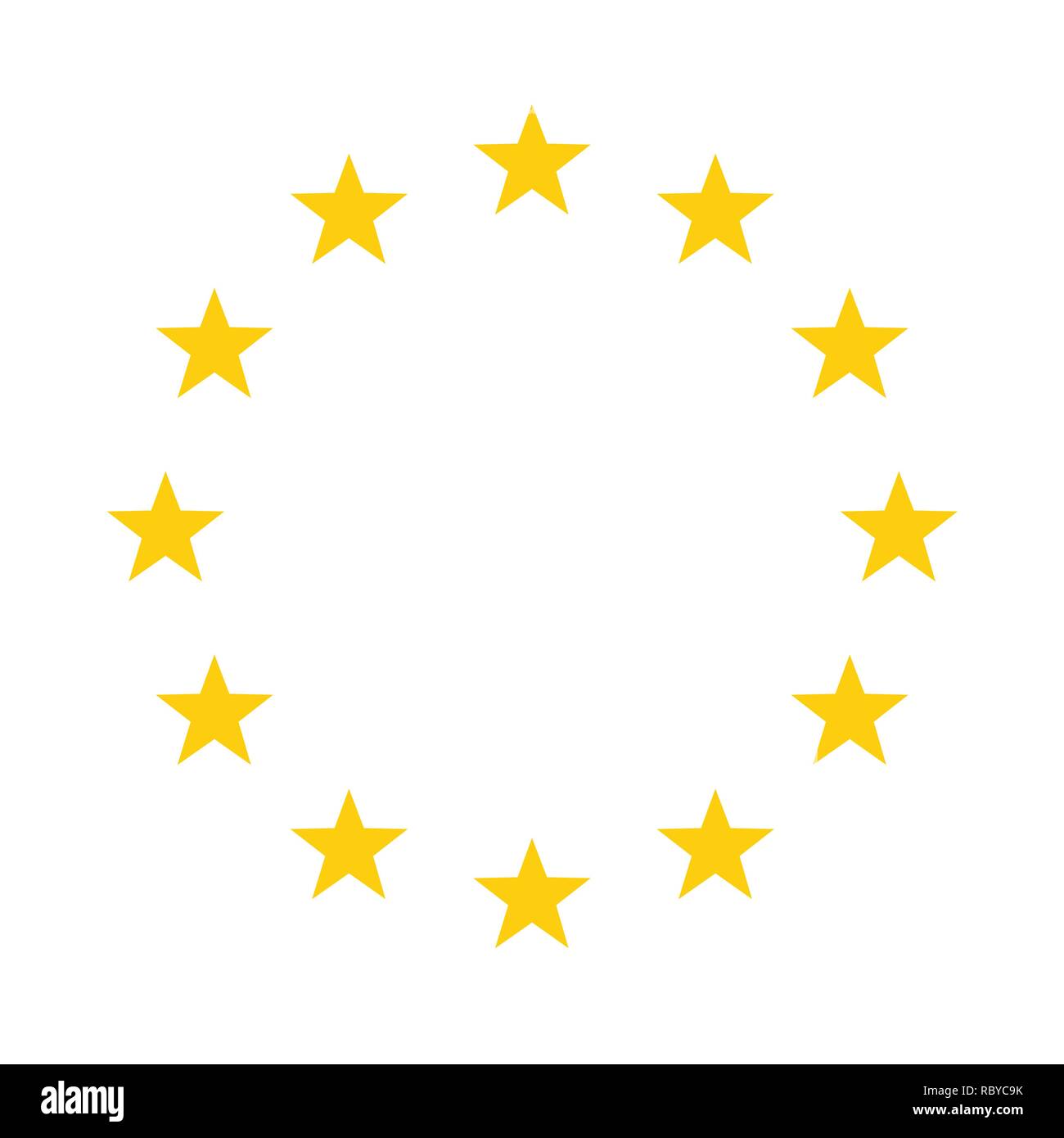 Der Kranz der Sterne der EU isoliert. Vector Illustration. Kreis der goldenen Sterne der EU-Flagge Stock Vektor