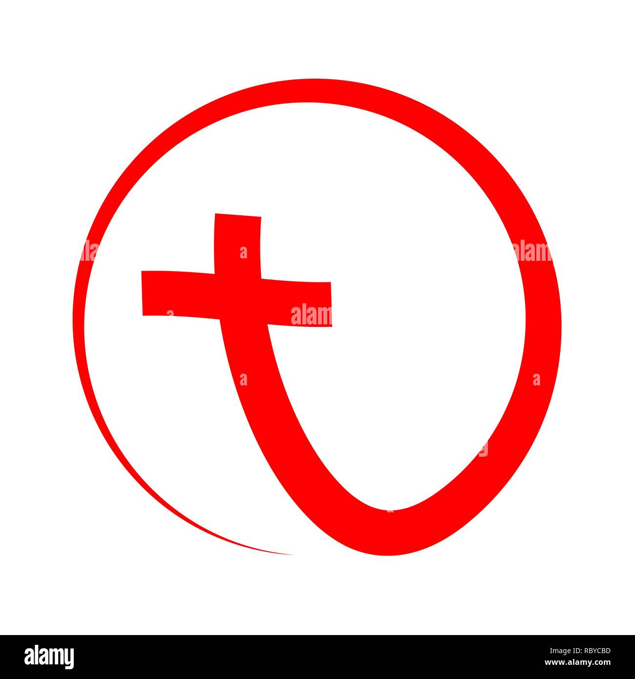 Christliche Kreuz Symbol in den Kreis. Red christlichen Kreuzes auf weißem Hintergrund. Vector Illustration. Stock Vektor