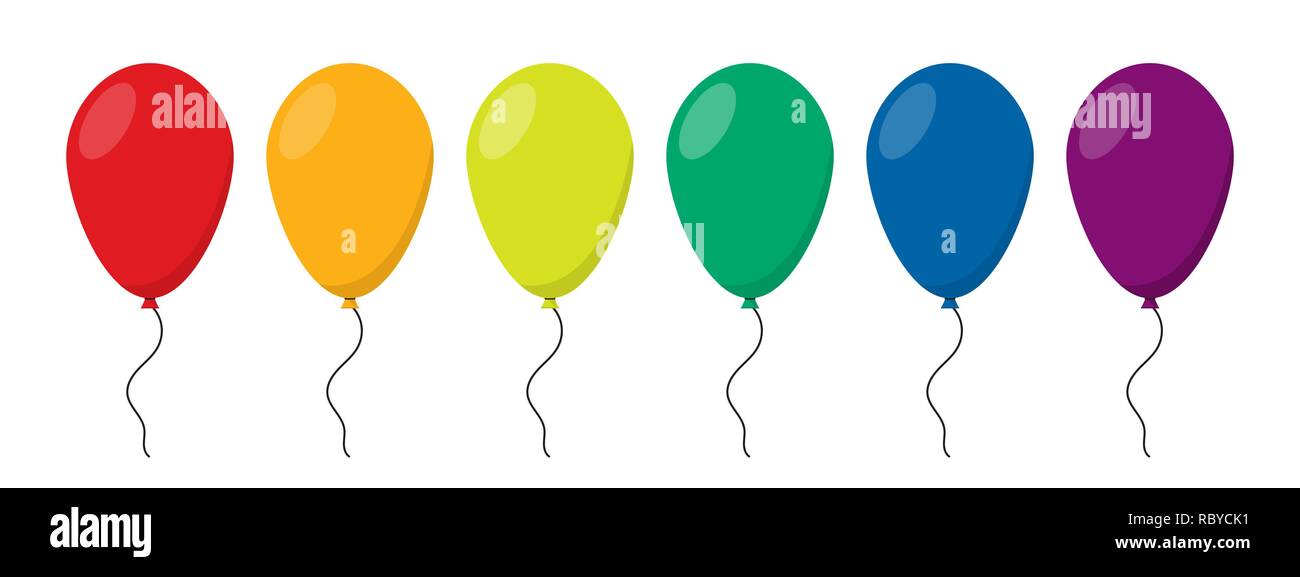 Satz von Ballons in flacher Ausführung. Vector Illustration. Festliche farbigen Luftballons, auf weißem Hintergrund. Stock Vektor