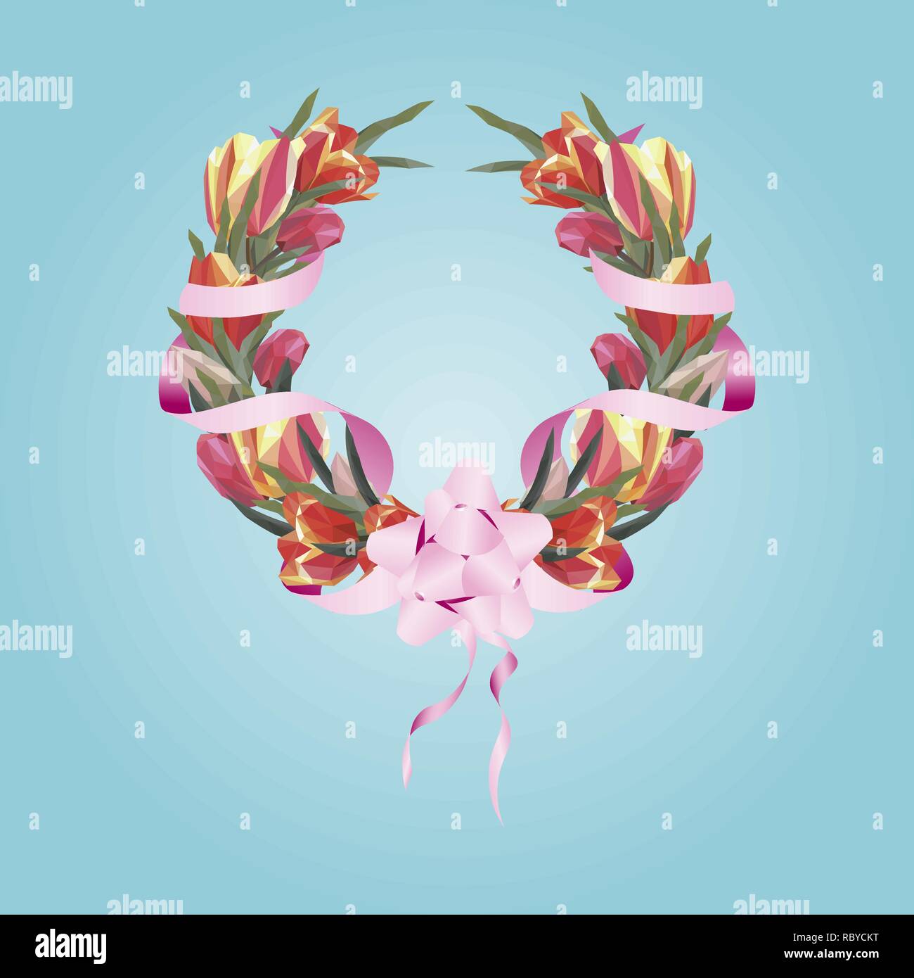 Feder Kranz der Tulpen mit einem Bogen 10 eps Stock Vektor