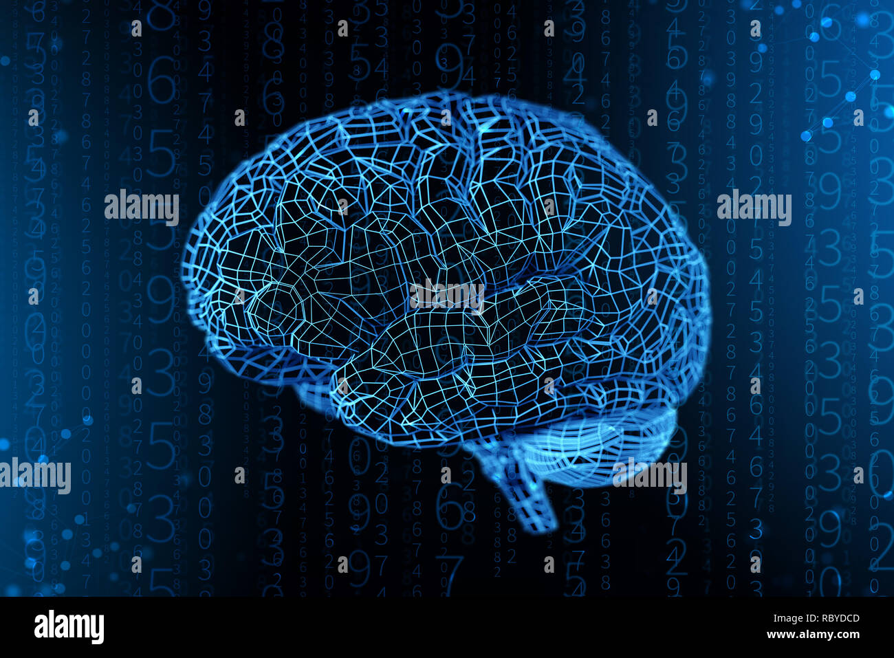 3D-Illustration Raster der digitalen Gehirn. Konzept der künstlichen Intelligenz und die grenzenlosen Möglichkeiten des Geistes Stockfoto