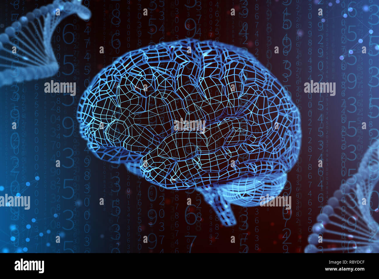 3D-Illustration Raster der digitalen Gehirn. Konzept der künstlichen Intelligenz und die grenzenlosen Möglichkeiten des Geistes Stockfoto