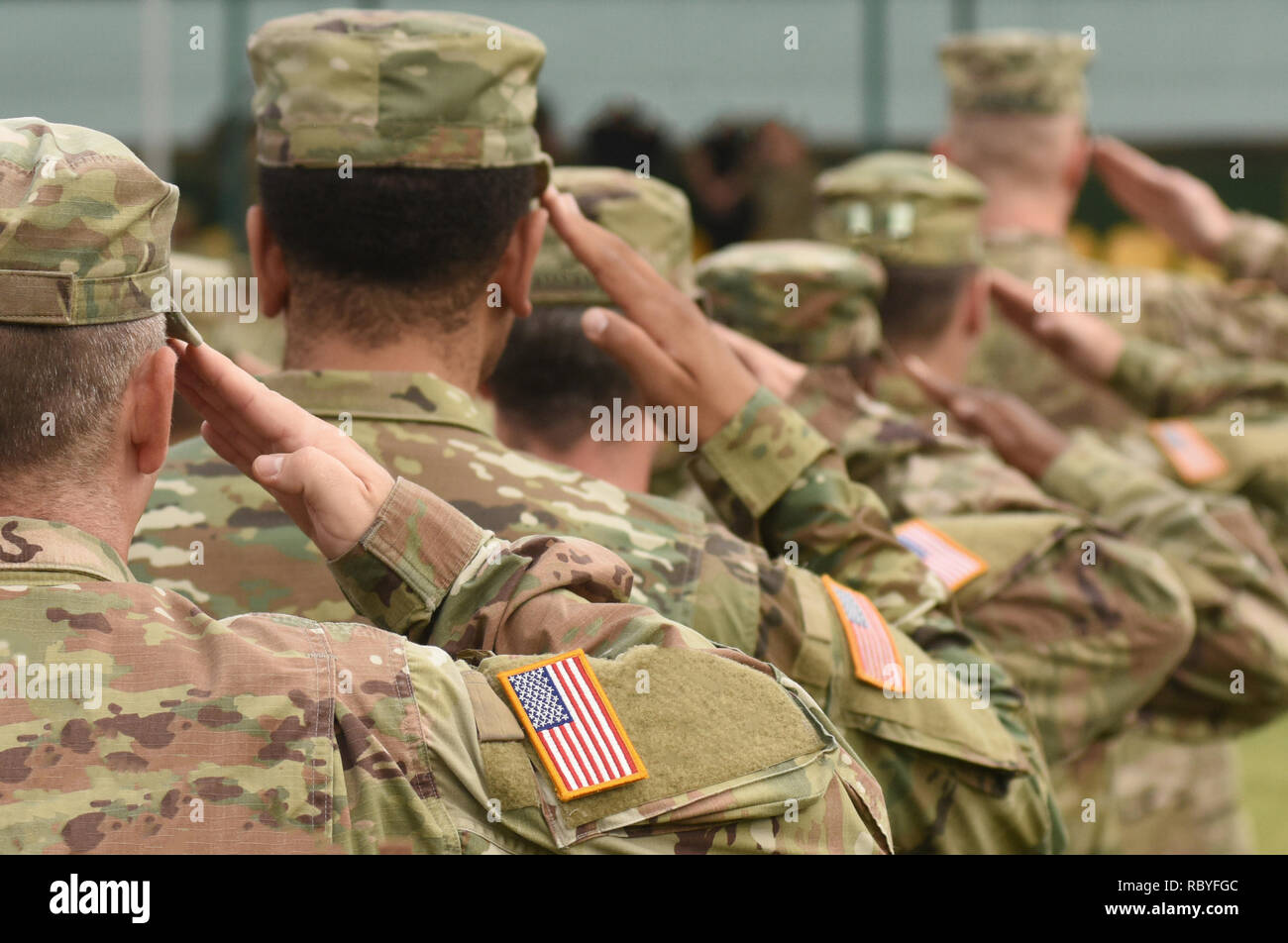 US-Soldat begrüssen. US-Armee. US-Truppen. Militär der USA. Stockfoto
