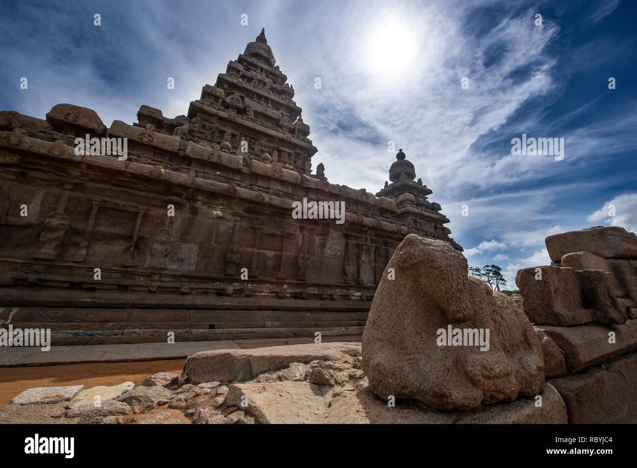 Gruppe von Denkmälern in Mahabalipuram Stockfoto