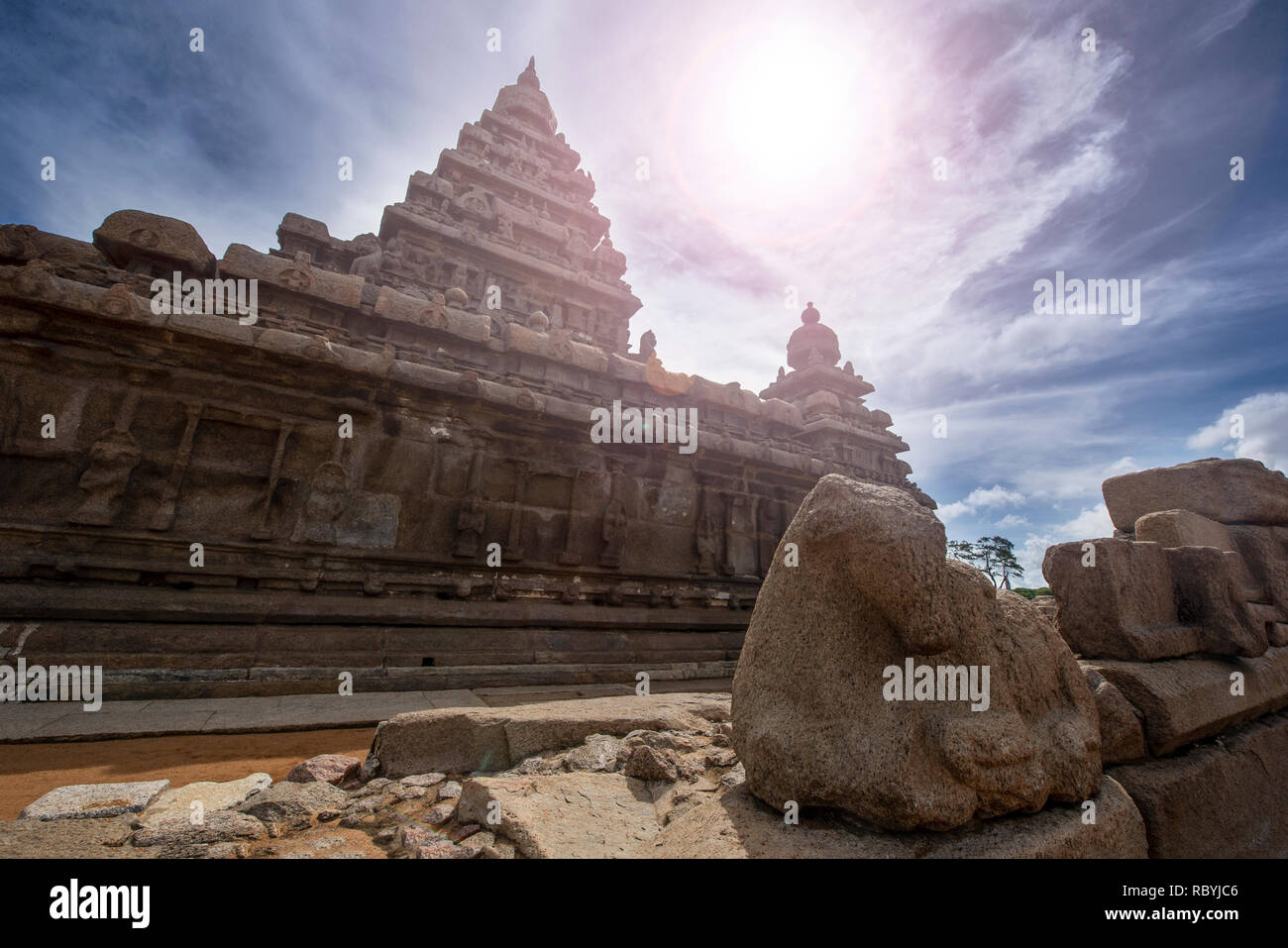 Gruppe von Denkmälern in Mahabalipuram Stockfoto