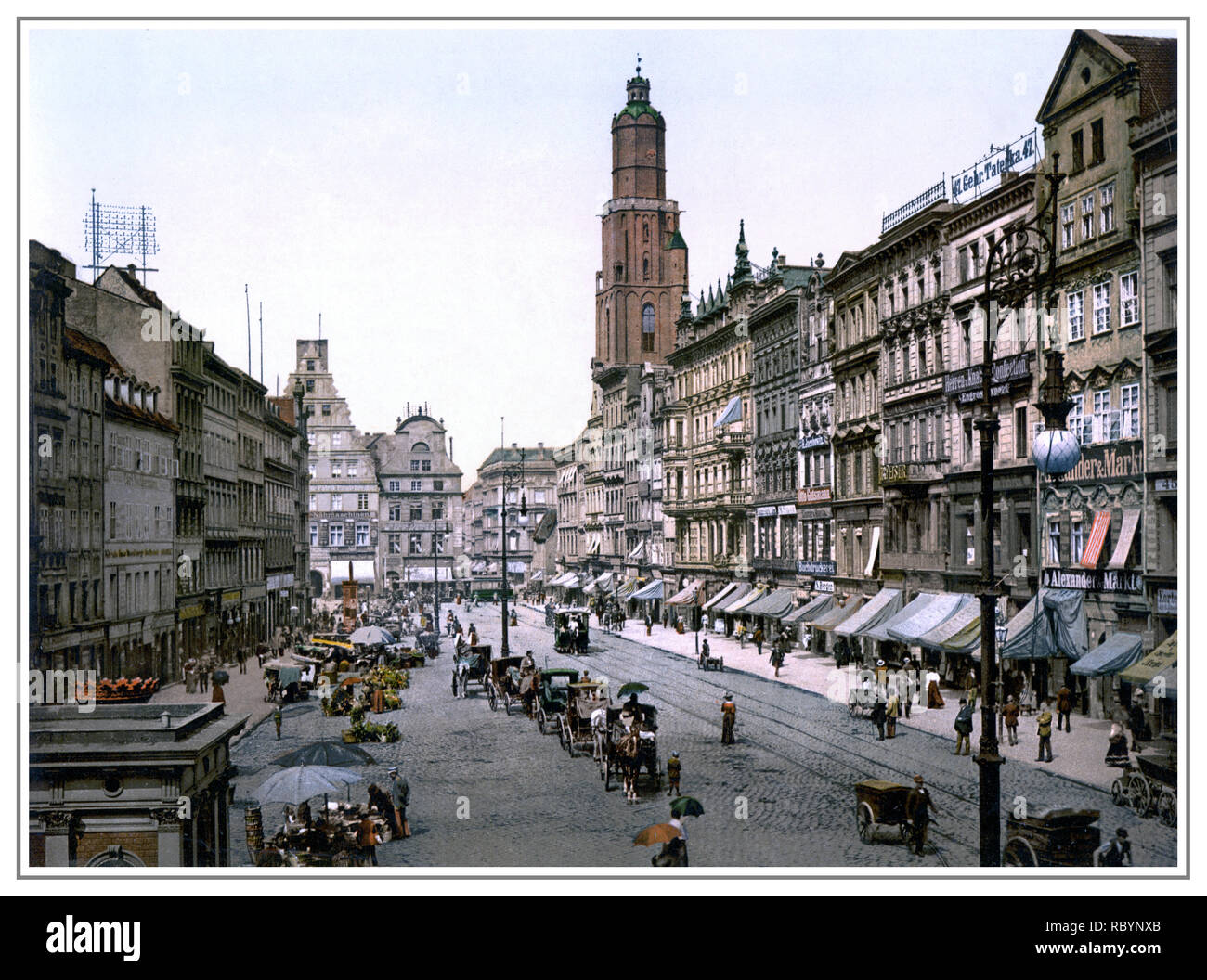 Vintage Photochrom Bild der Marktplatz in Breslau, Deutschland (heute Wroclaw, Polen) Ca. 1890-1900. Stockfoto