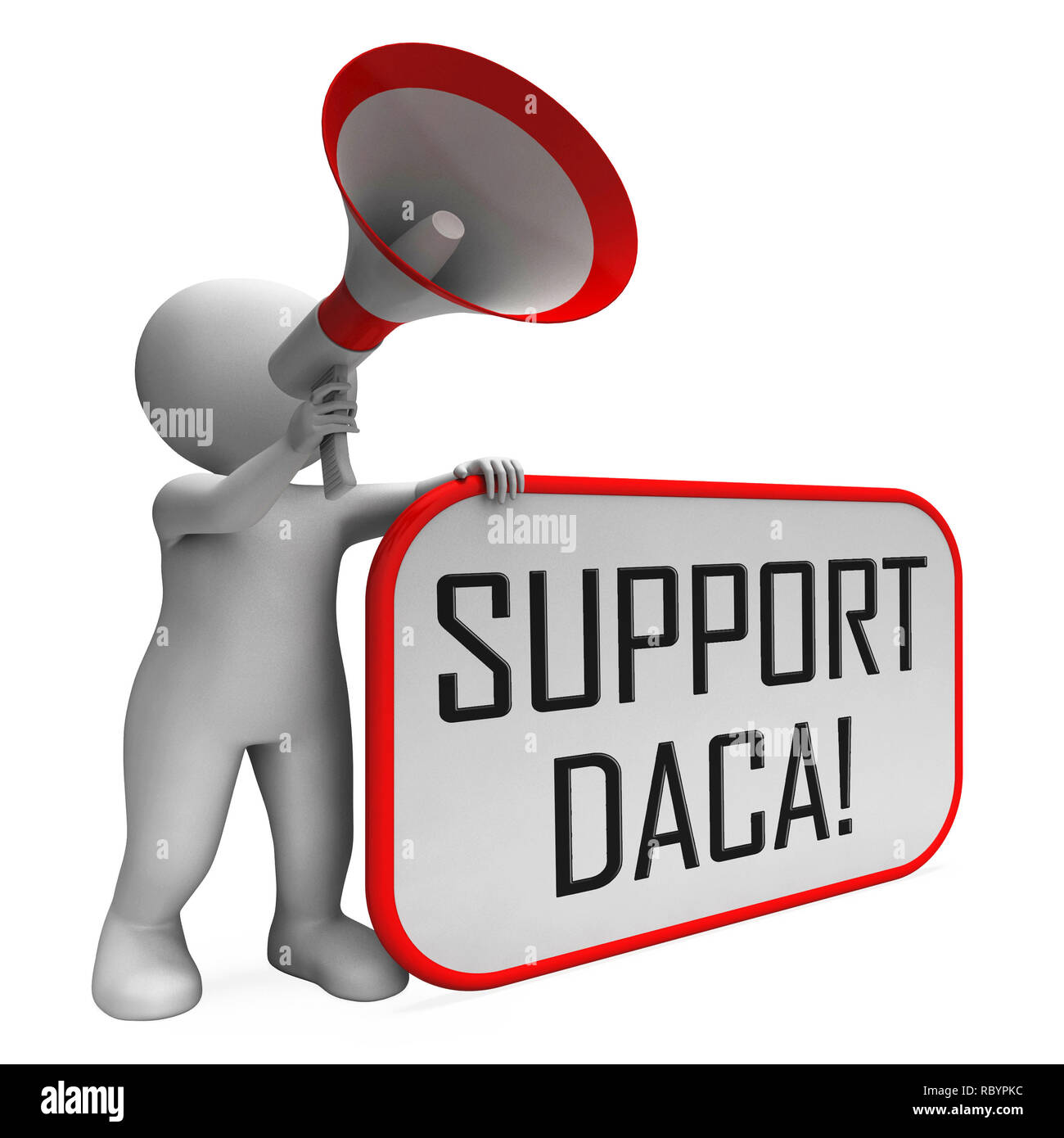 Daca Protest Megaphon für Träumer Straße zur Staatsbürgerschaft. Einbürgerung der illegalen Einwanderer Kinder in Usa - 3D-Darstellung Stockfoto