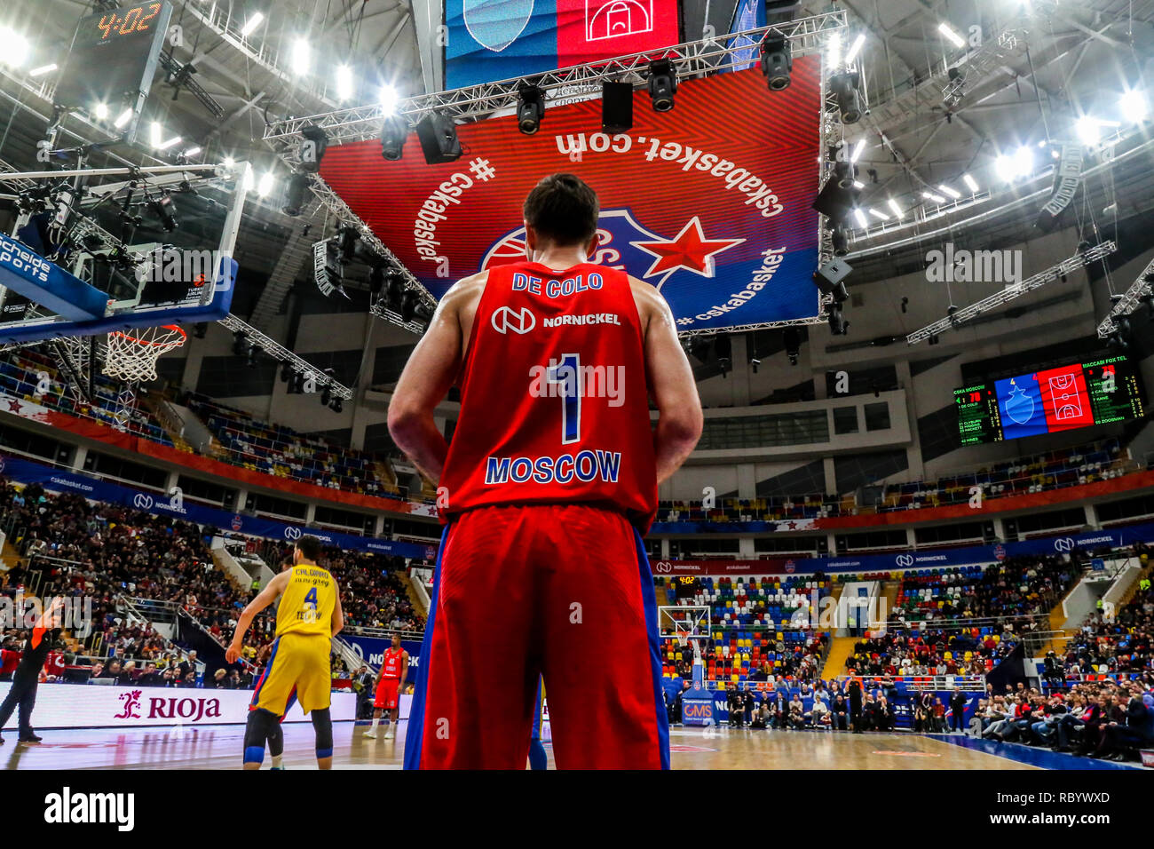 Nando de Colo, #1 von CSKA Moskau in Aktion gegen Maccabi Tel Aviv in Runde 18 der Turkish Airlines Euroleague Spiel der Saison 2018-2019 gesehen. Maccabi Tel Aviv beat CSKA Moskau, 93-76. Stockfoto