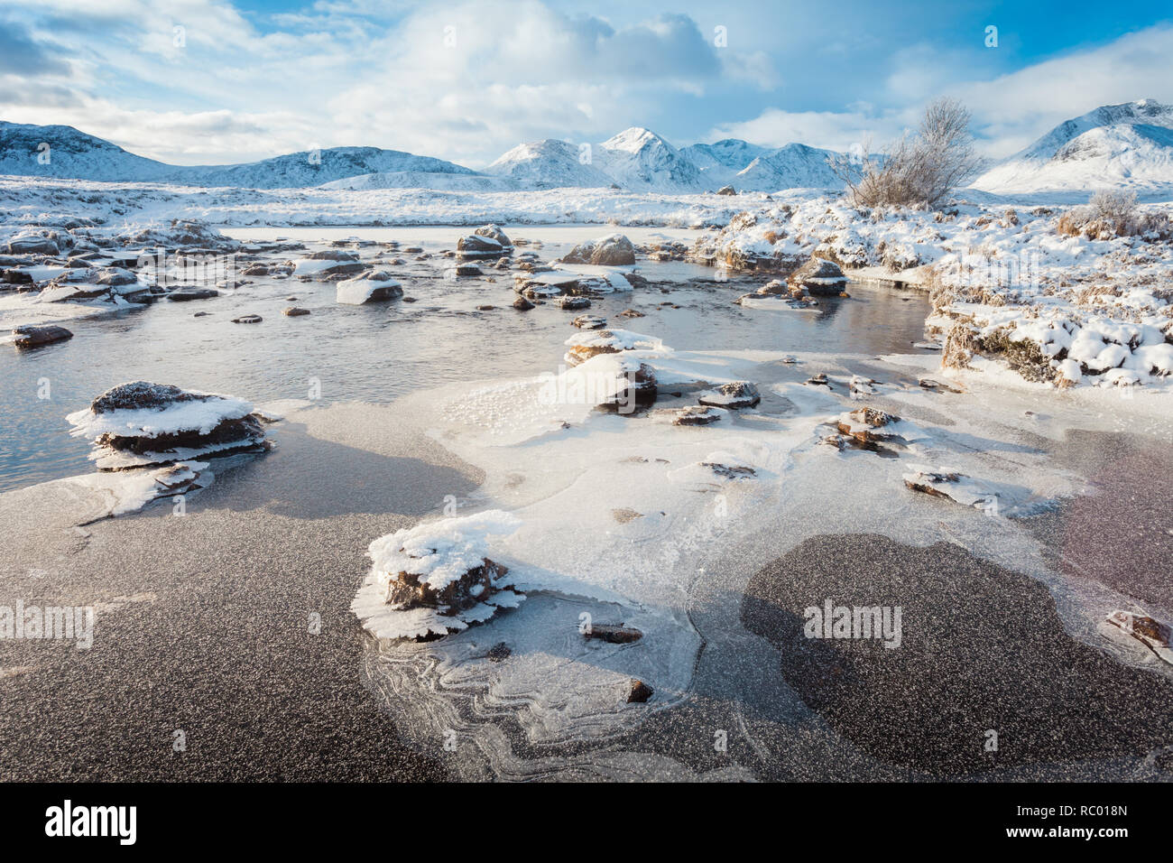 Gefrorene lochan oder See auf Rannoch Moor, Schottland Großbritannien Stockfoto