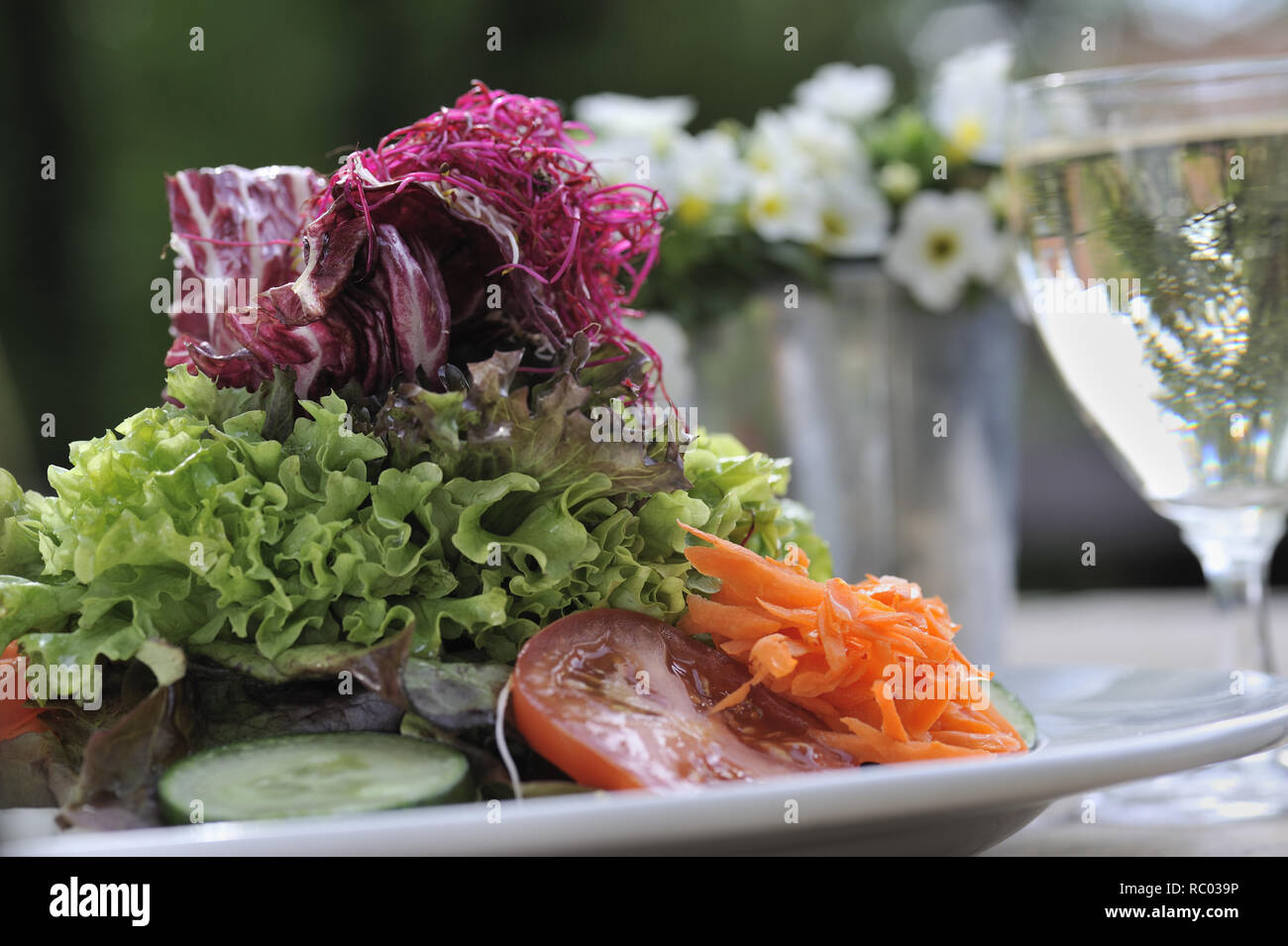 frischer Bunter Frühjahrssalat - frischer, farbenfrohter Salat Stockfoto