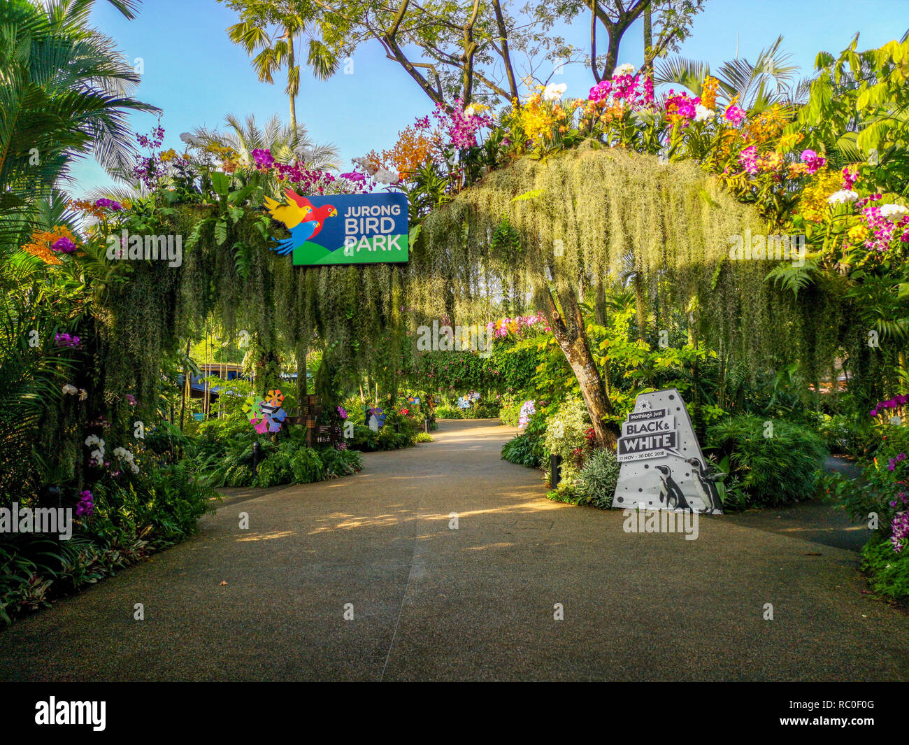 Der Eingang an Jurong Vogel Park, Singapur Stockfoto