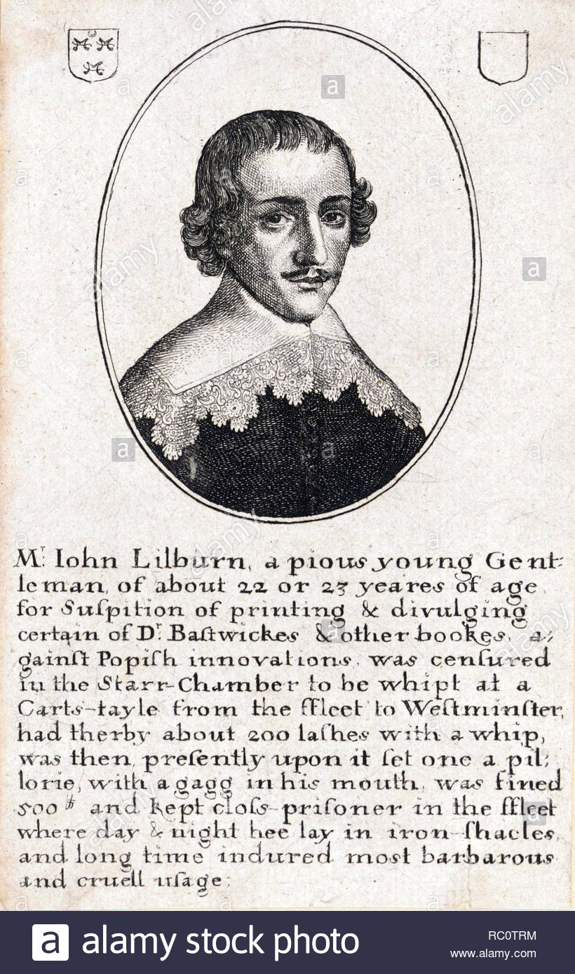 John Lilburne Portrait, 1614 - 1657, auch bekannt als Freeborn John, war ein englischer politischen Gesprächen vor, während und nach dem englischen Bürgerkrieg 1642-1650, Radierung von Böhmische Kupferstecher Wenzel Hollar aus 1600s Stockfoto