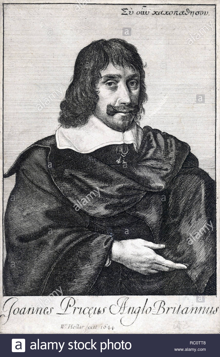 John Preis Porträt, 1602-1676, klassischer Philologe, Radierung von Böhmische Kupferstecher Wenzel Hollar von 1644 Stockfoto