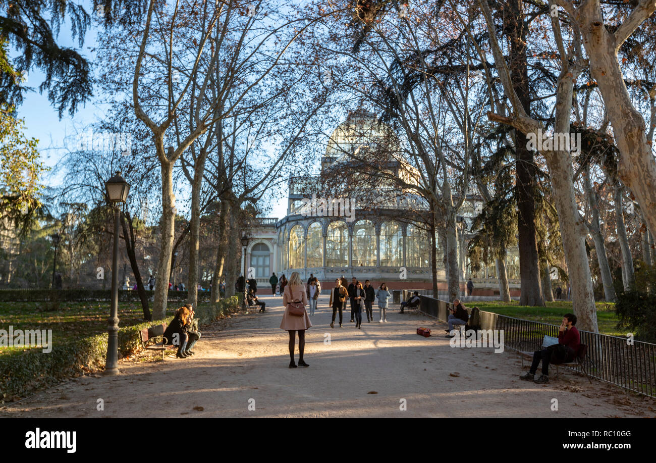 Glaspalast im Retiro Park Palacio de Cristal, Retiro, Madrid, Spanien Stockfoto