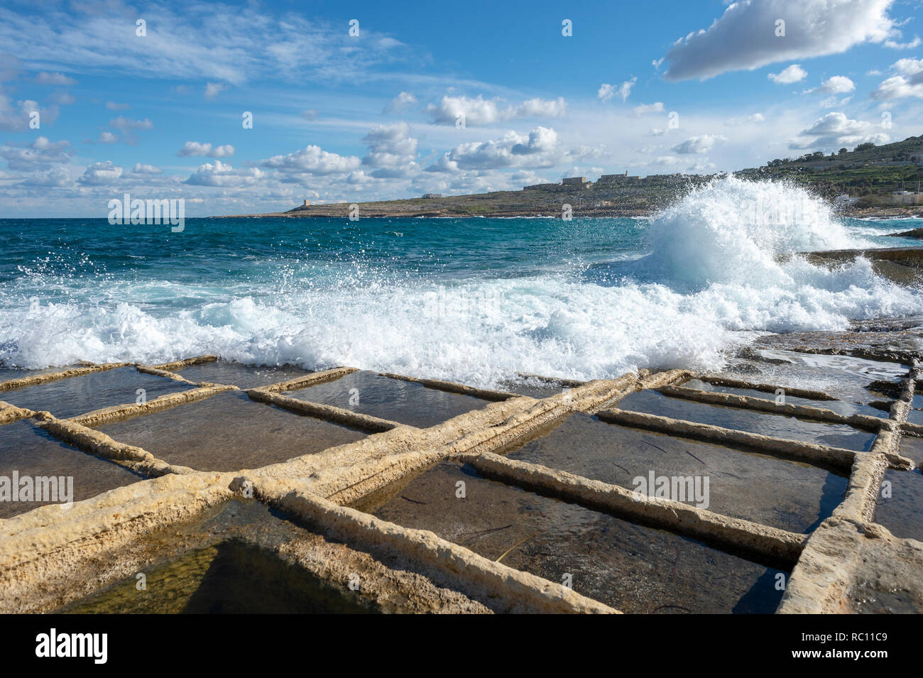 Salinen, Baħar iċ-Ċagħaq, Naxxar, Malta, Stockfoto