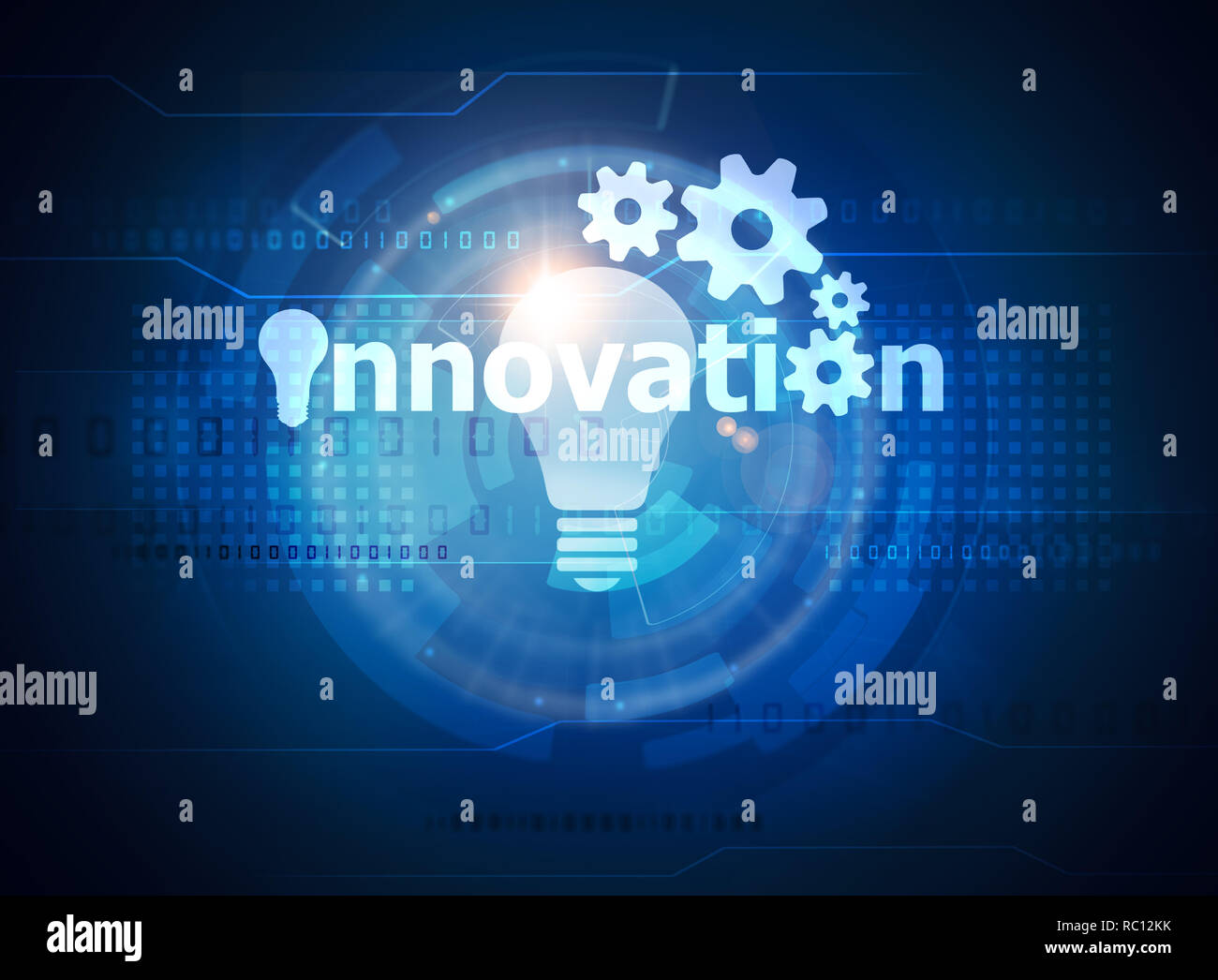 Innovation text und Glühbirne Symbol Stockfoto