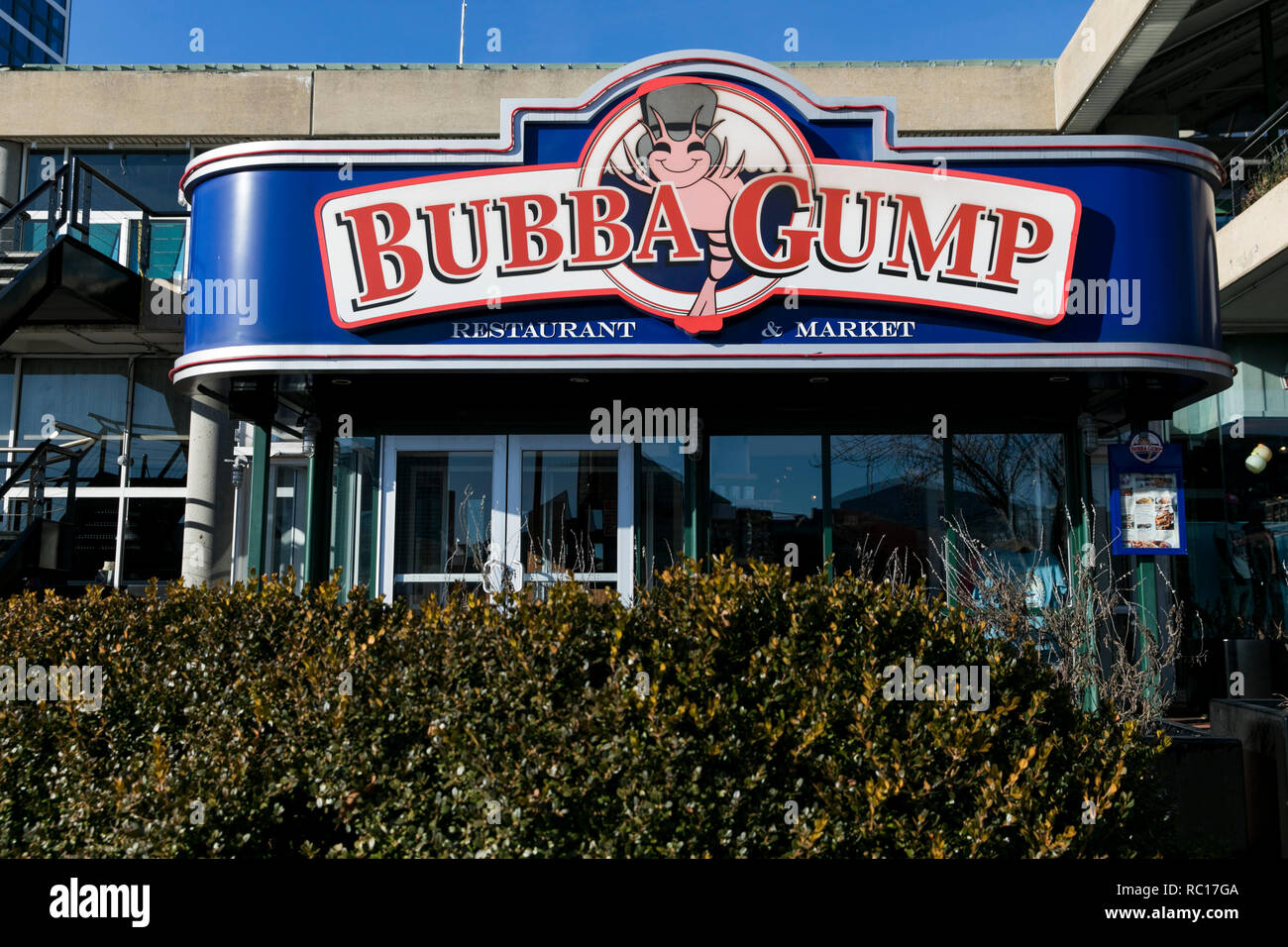 Ein logo Zeichen außerhalb eines Bubba Gump Shrimp Company Restaurant Lage in Baltimore, Maryland am 11. Januar 2019. Stockfoto