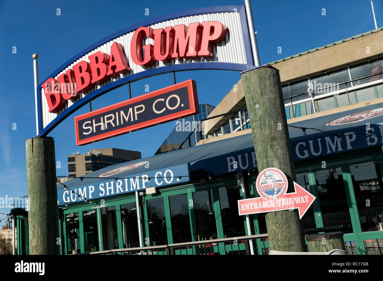 Ein logo Zeichen außerhalb eines Bubba Gump Shrimp Company Restaurant Lage in Baltimore, Maryland am 11. Januar 2019. Stockfoto